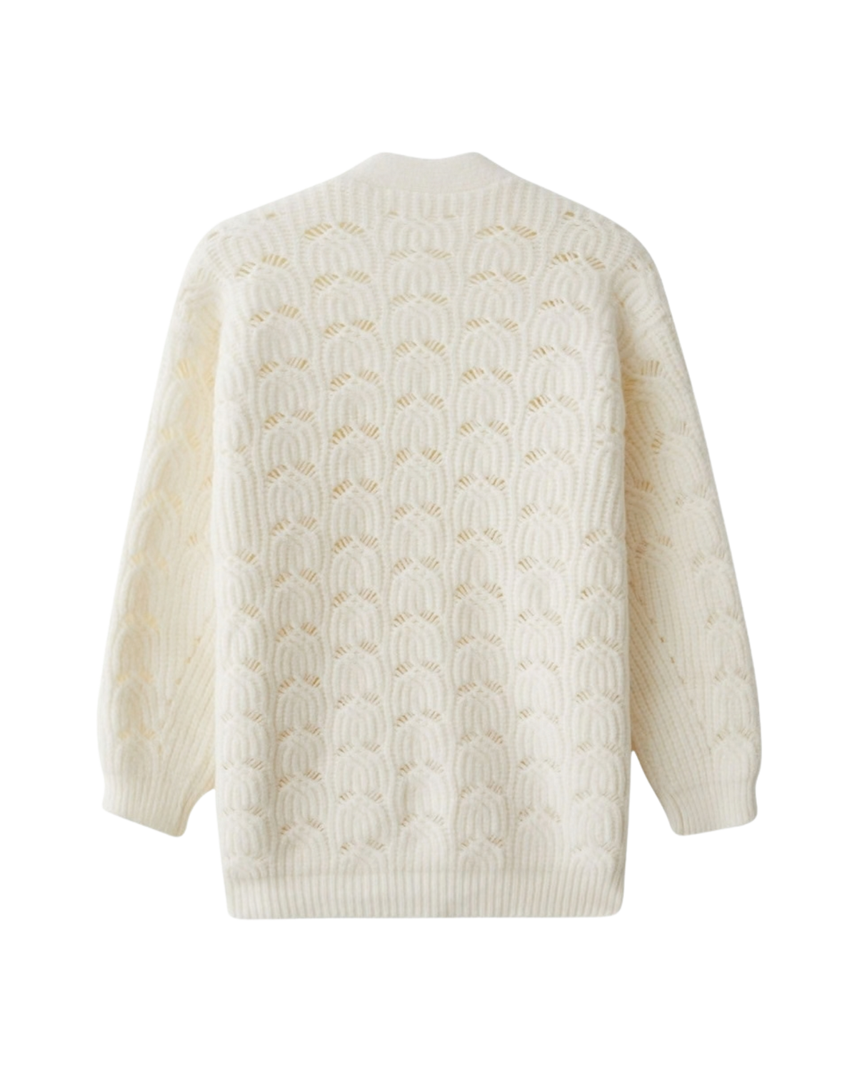 Women's Cream Fuzzy Crochet V-Neck Button Cardigan with Pockets