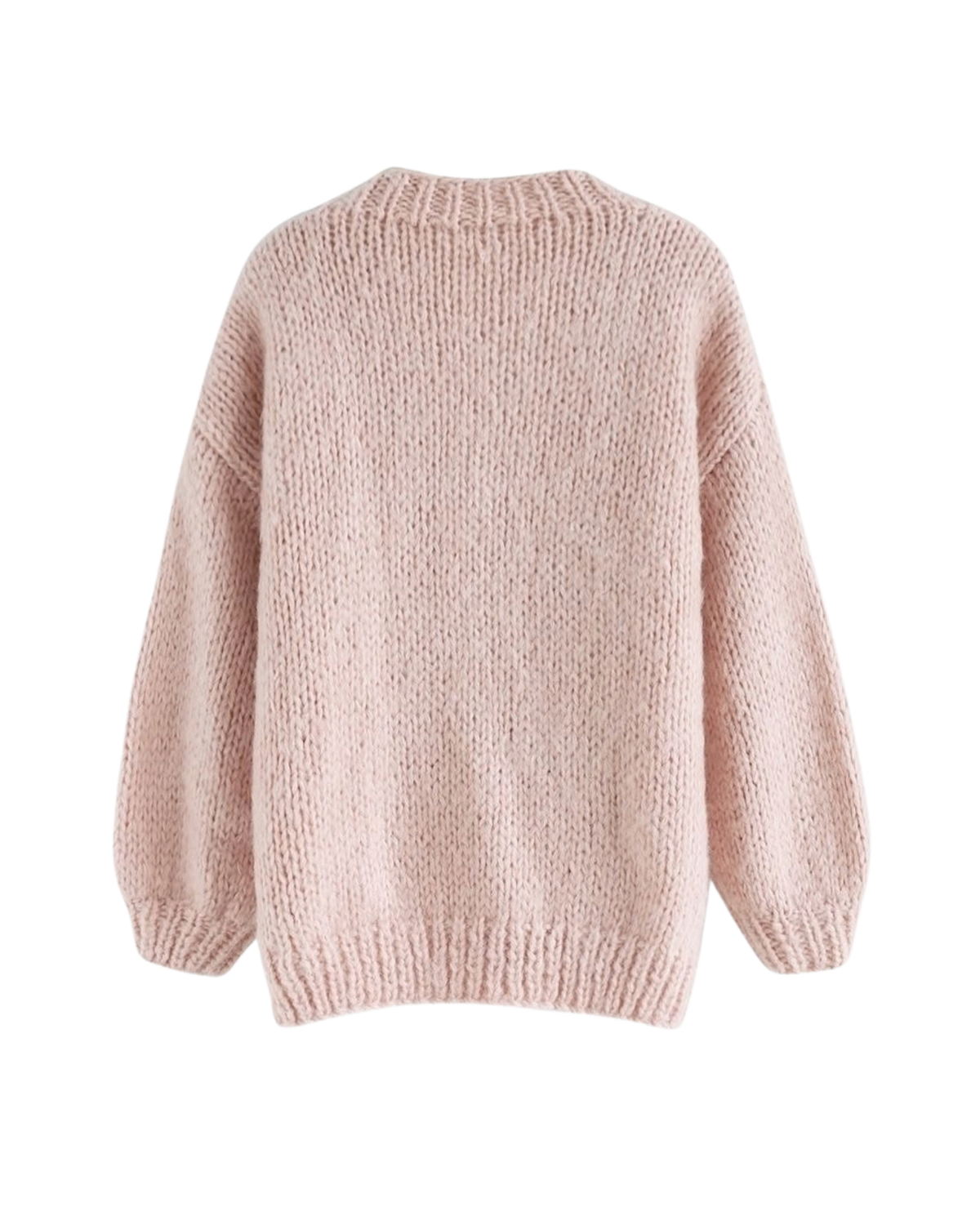 Women's Blush Pink V-Neck Button Crochet Cardigan with Pockets