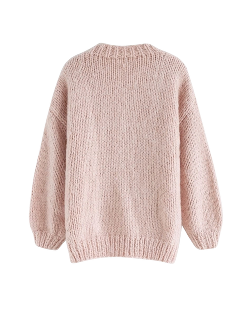 Women's Blush Pink V-Neck Button Crochet Cardigan with Pockets