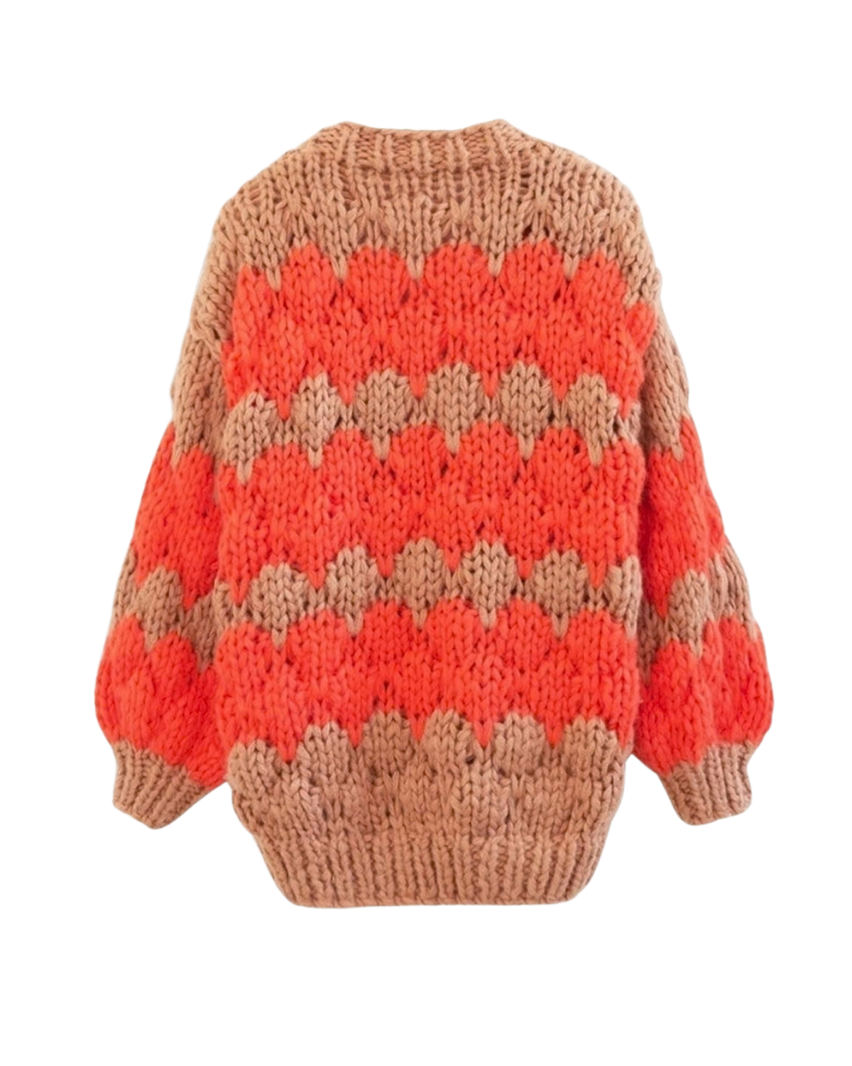 Women's Orange and Camel Heart Pattern Chunky Crochet Cardigan