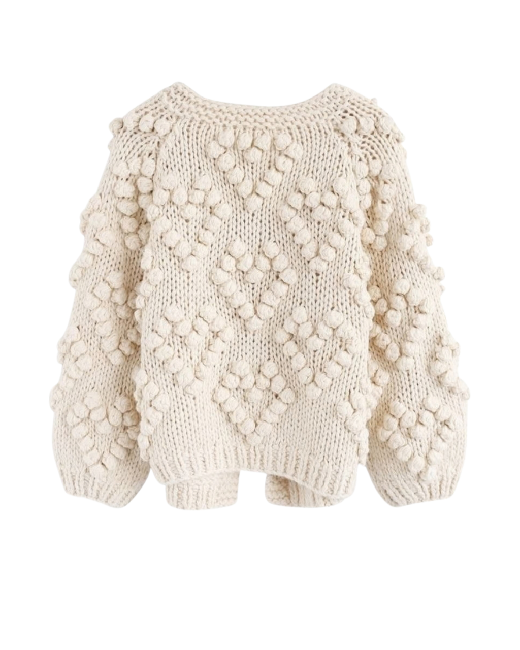 Women's Cream Heart Pattern Bobble Crochet Cardigan