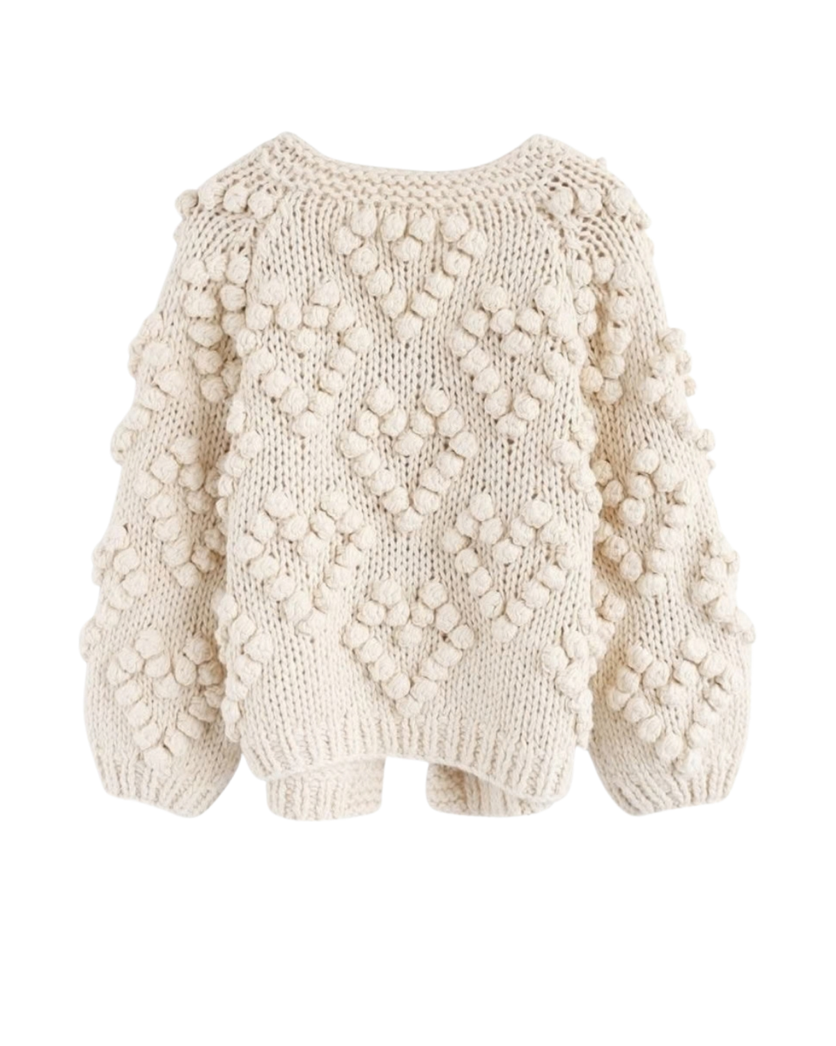 Women's Cream Heart Pattern Bobble Crochet Cardigan