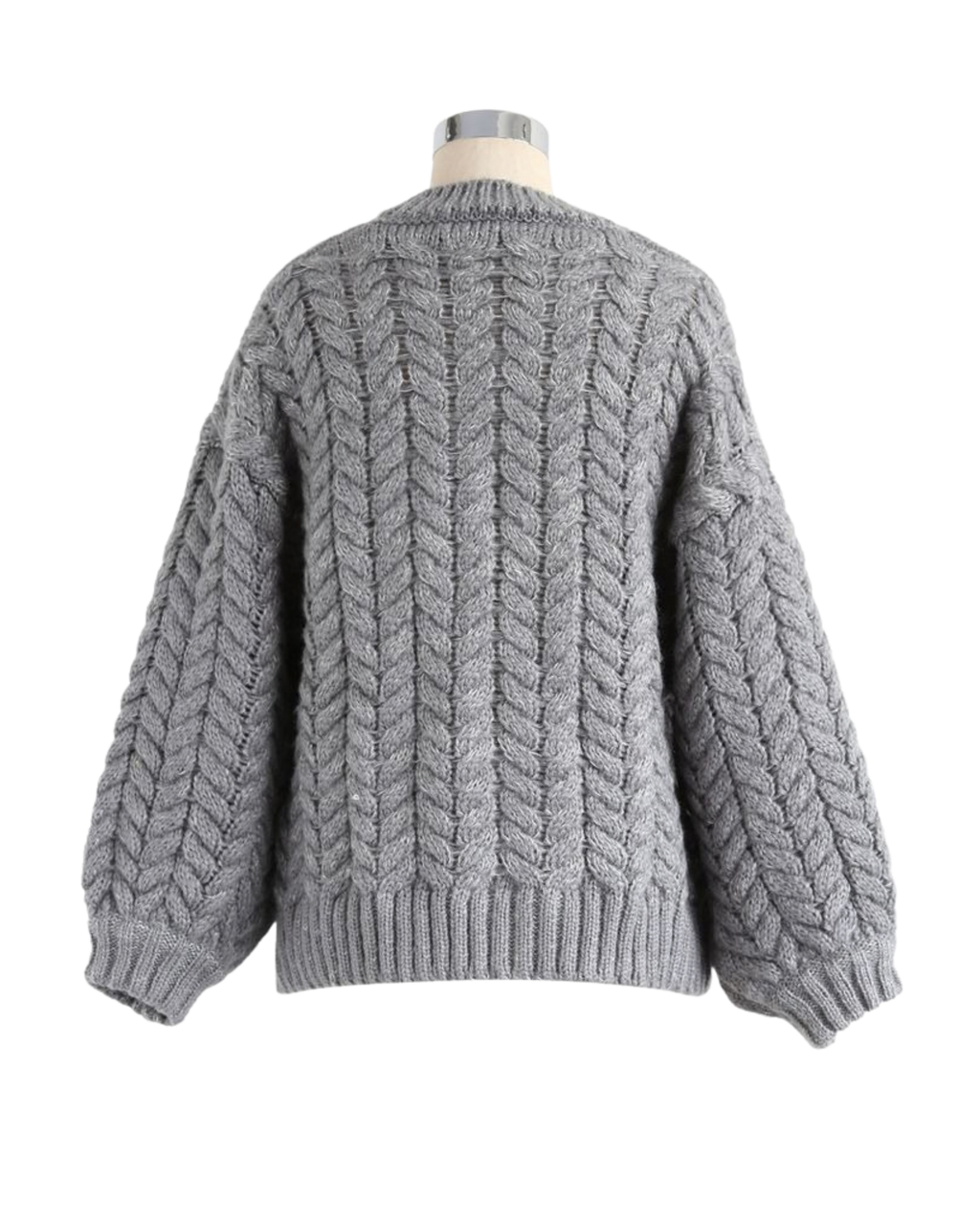 Women's Grey Cable Crochet Open-Front Cardigan