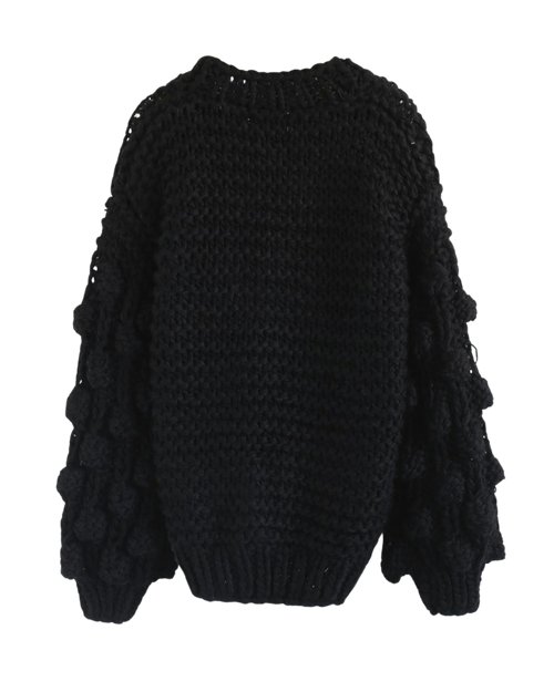 Women's Black Bobble Sleeve Chunky Crochet Cardigan