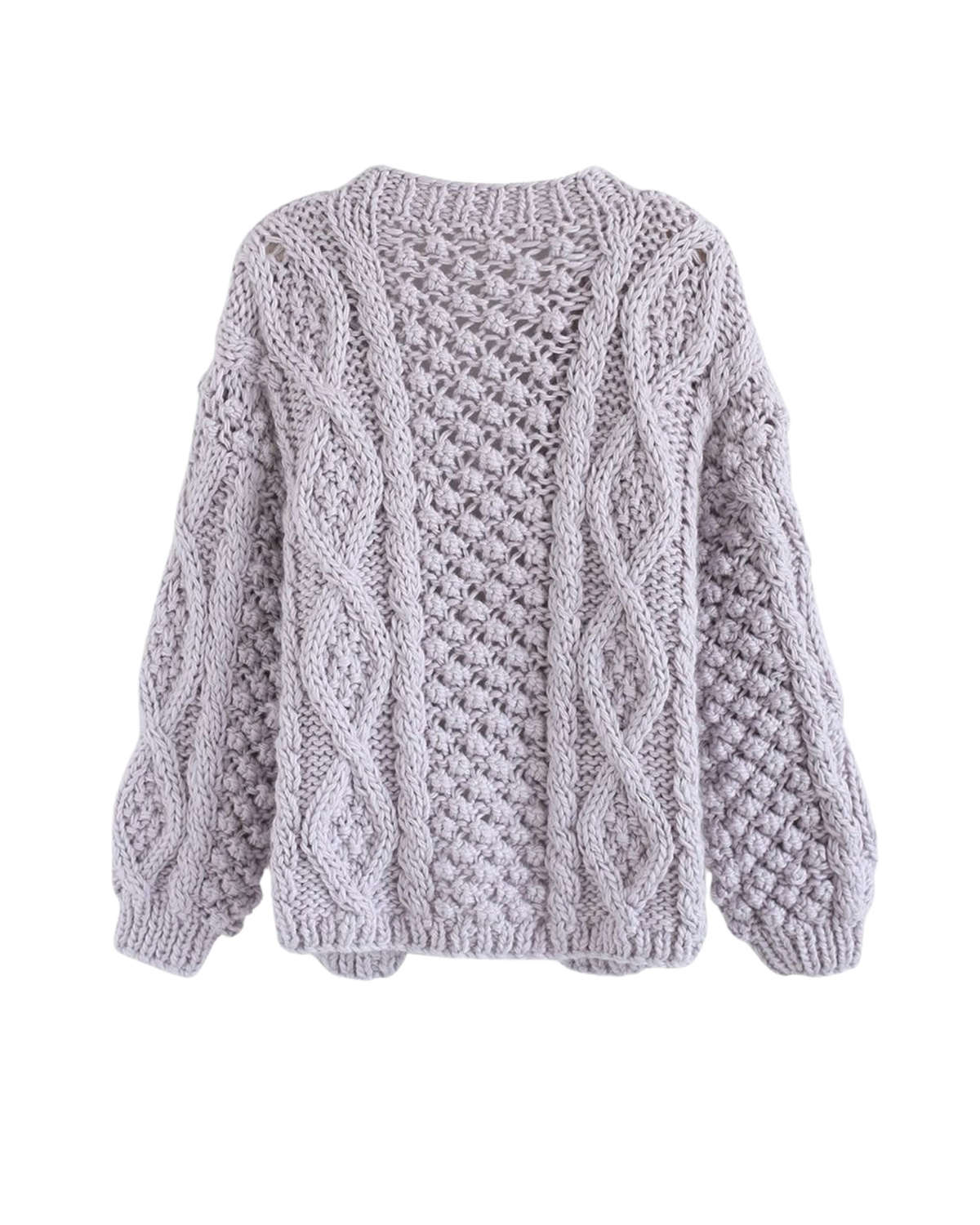 Women's Lilac Cable and Popcorn Crochet Open-Front Cardigan