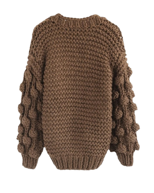 Women's Brown Bobble Sleeve Chunky Crochet Cardigan