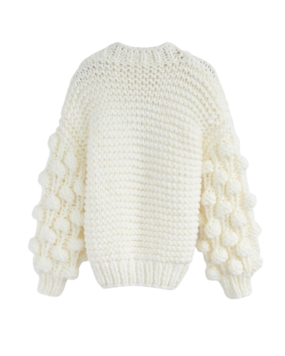Women's Cream Bobble Sleeve Chunky Crochet Cardigan