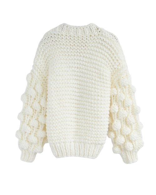 Women's Cream Bobble Sleeve Chunky Crochet Cardigan