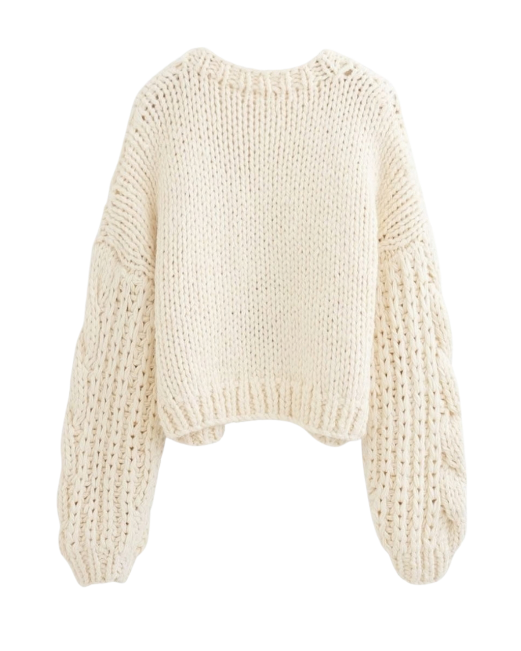 Women's Cream Cable Crochet Cropped V-Neck Cardigan