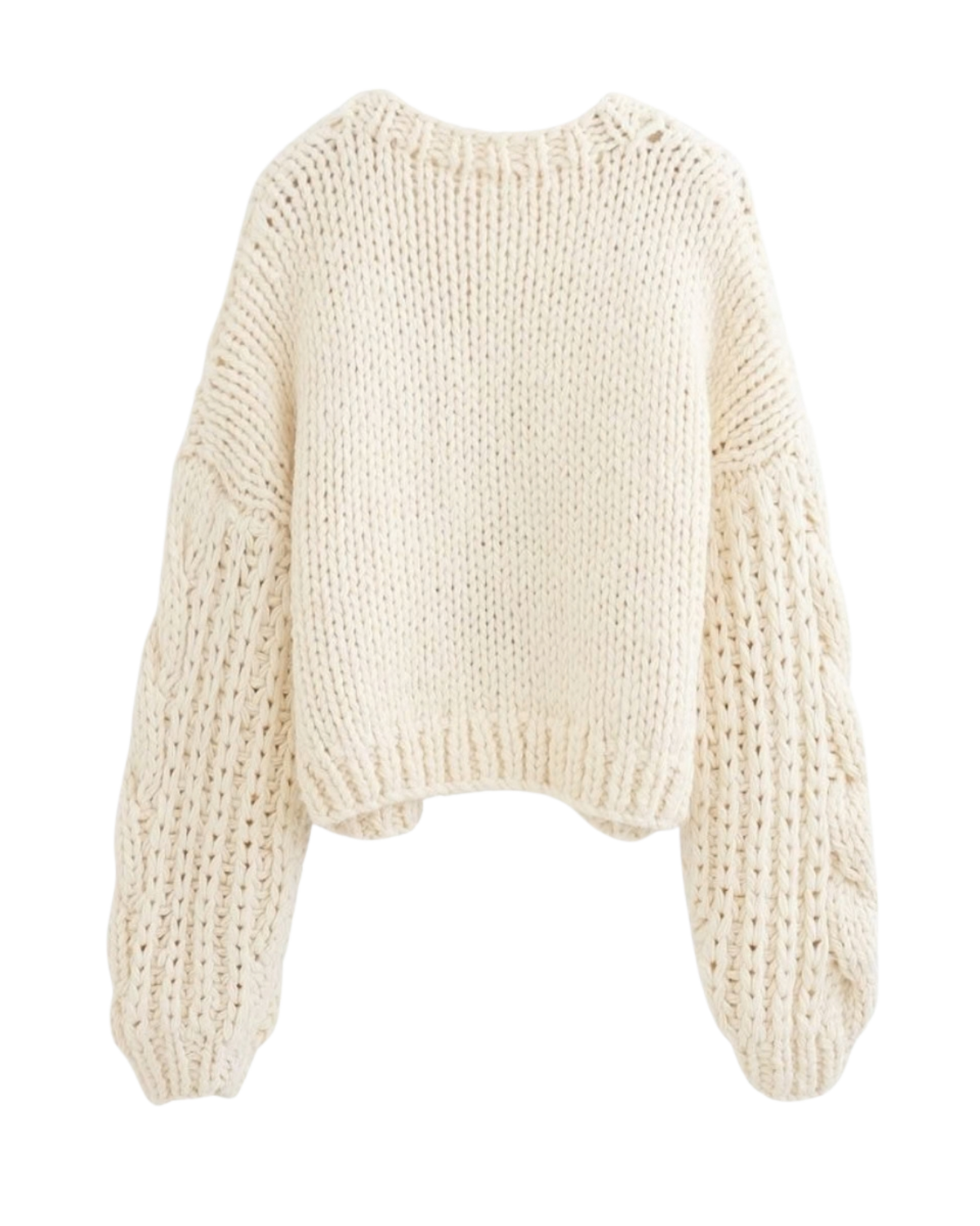 Women's Cream Cable Crochet Cropped V-Neck Cardigan