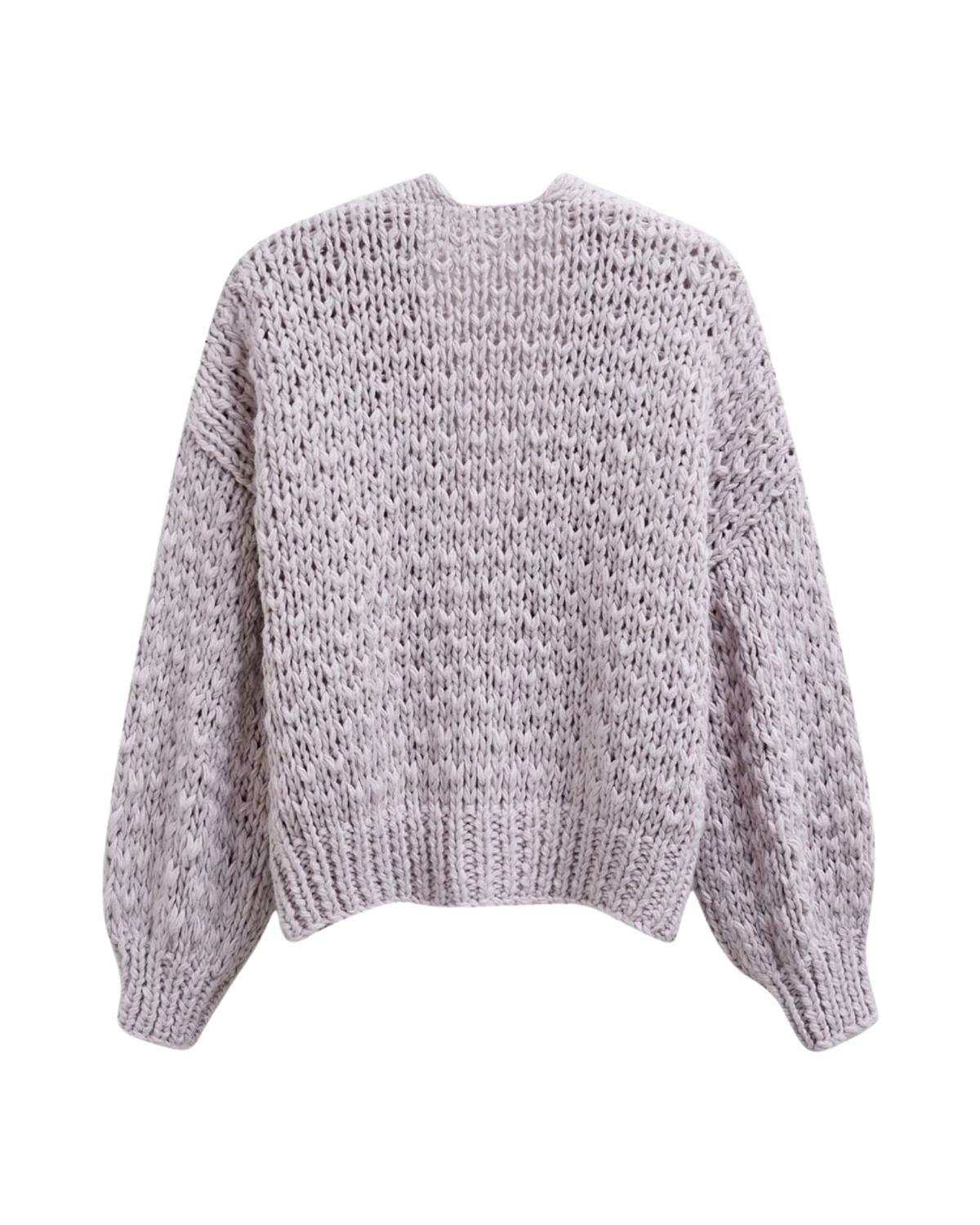 Women's Lilac Textured Crochet V-Neck Cardigan with Pockets