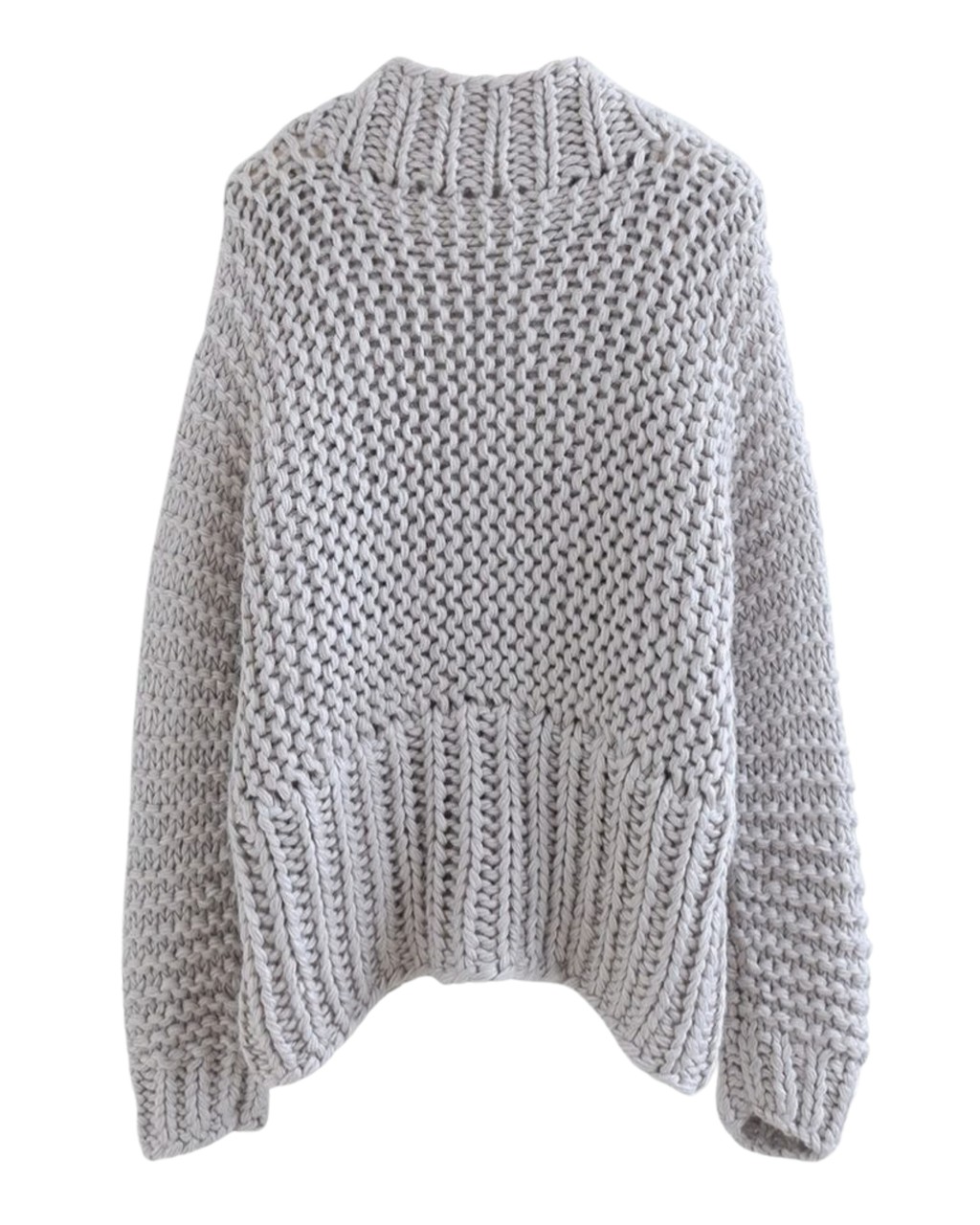 Women's Light Grey Chunky Crochet Open-Front Cardigan with Pockets