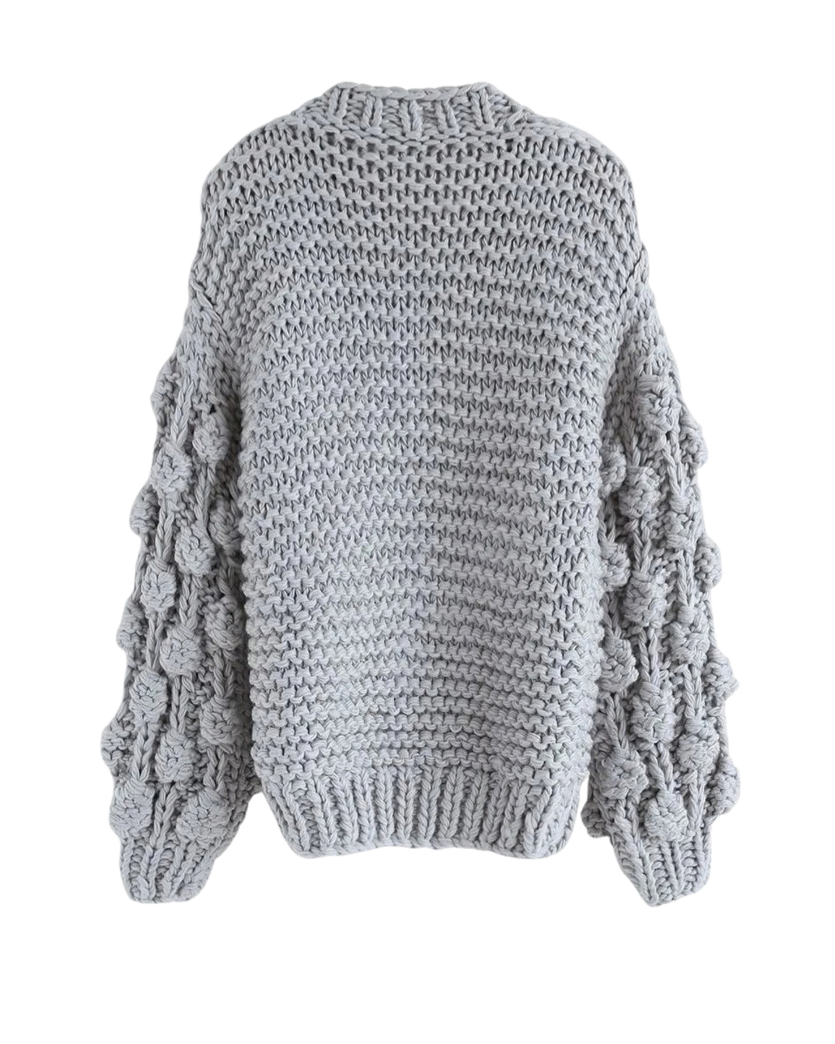 Women's Grey Bobble Sleeve Chunky Crochet Cardigan