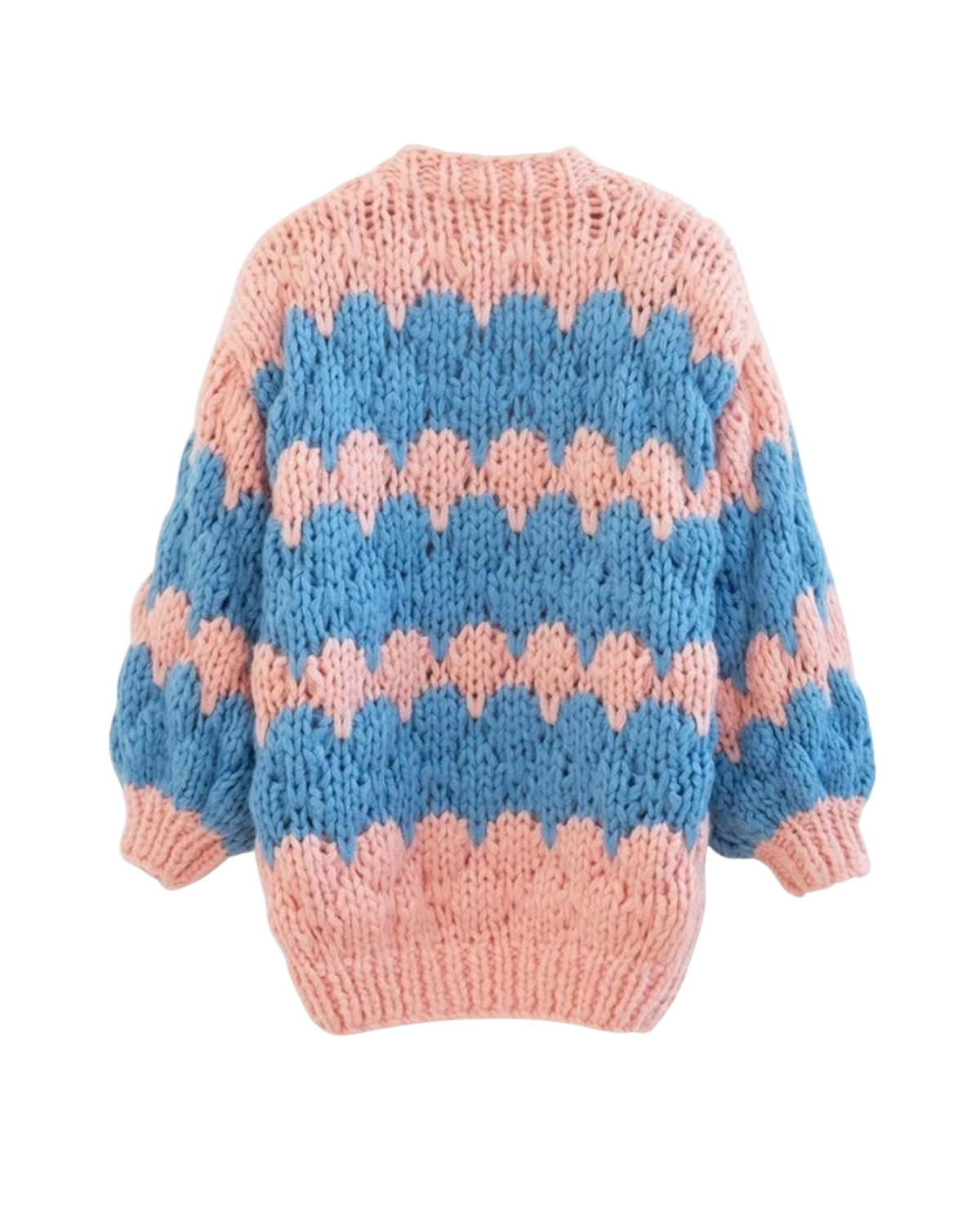Women's Peach and Blue Colorblock Bubble Crochet Cardigan