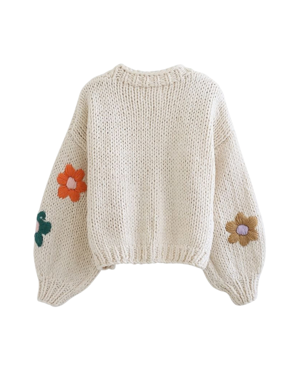 Women's Cream Floral Appliqué Chunky Crochet Cardigan