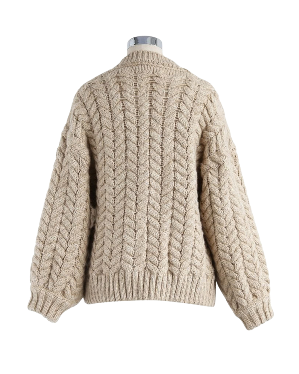 Women's Taupe Cable Crochet Open-Front Cardigan
