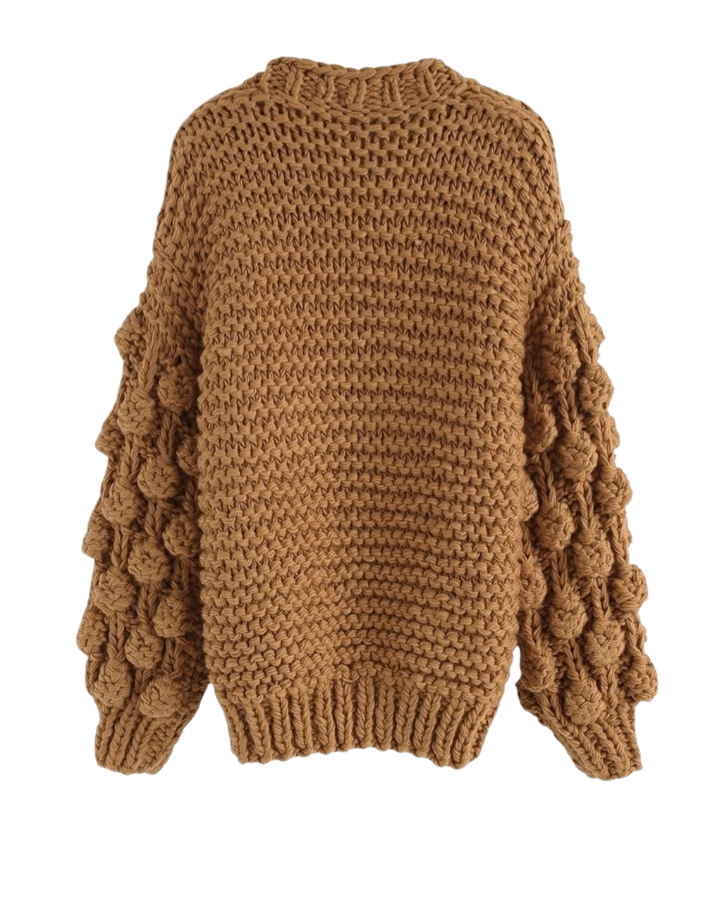 Women's Camel Bobble Sleeve Chunky Crochet Cardigan