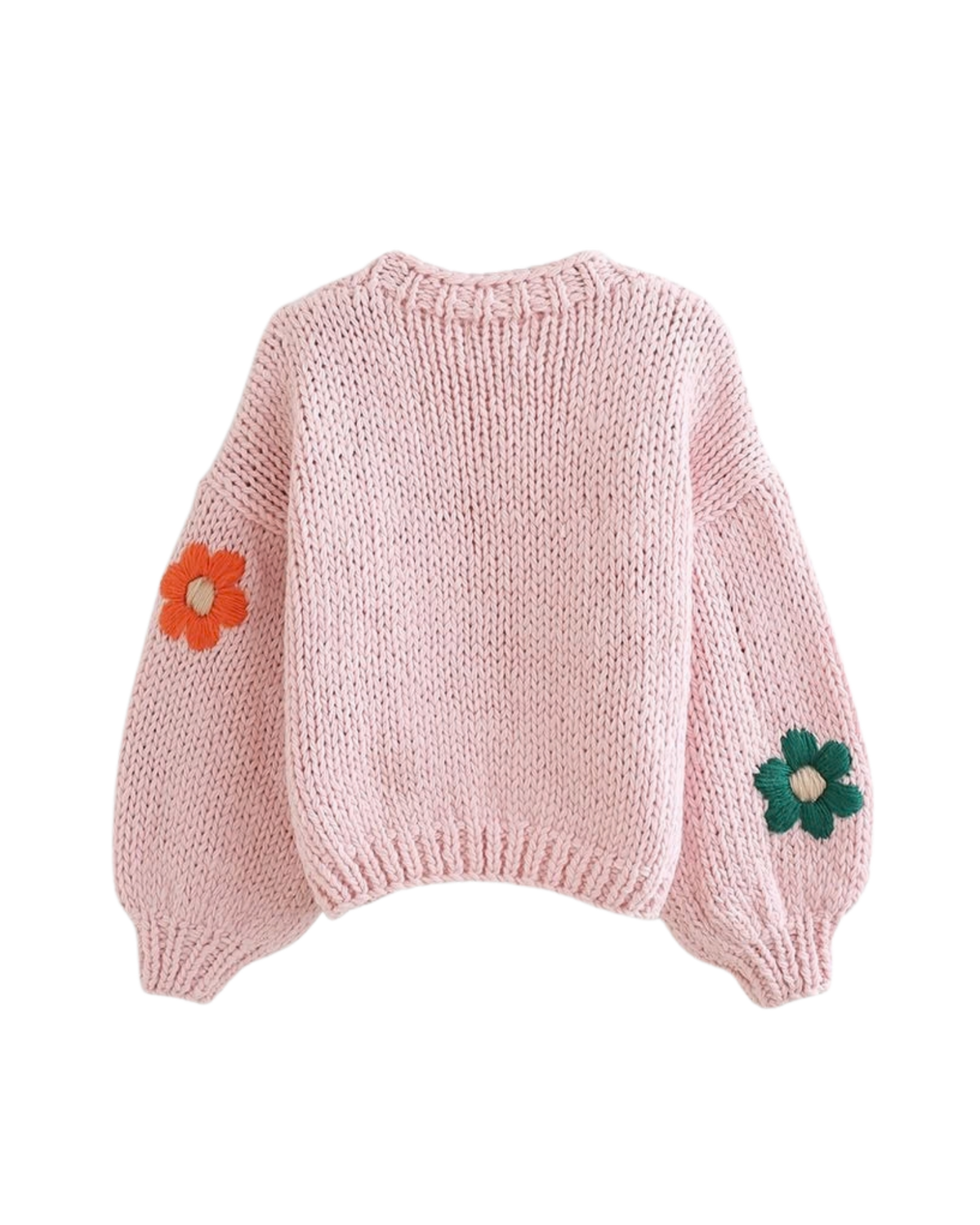 Women's Pink Floral Appliqué Chunky Crochet Cardigan