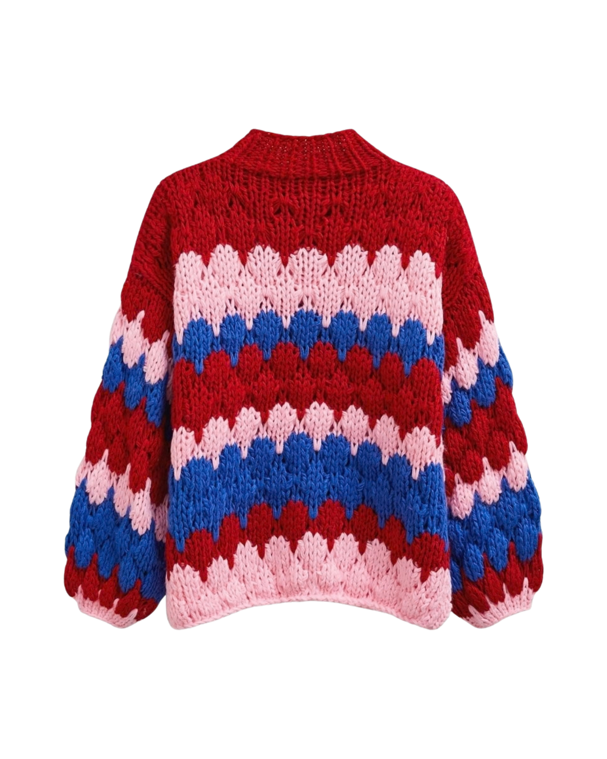 Women's Red, Blue and Pink Striped Chunky Crochet Sweater