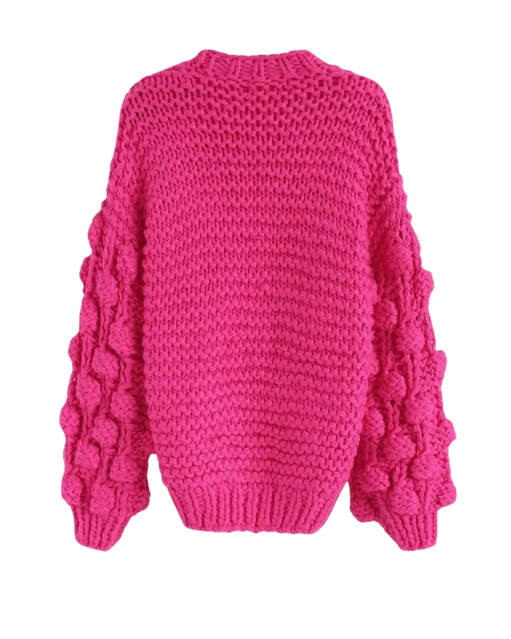 Women's Hot Pink Bobble Sleeve Chunky Crochet Cardigan