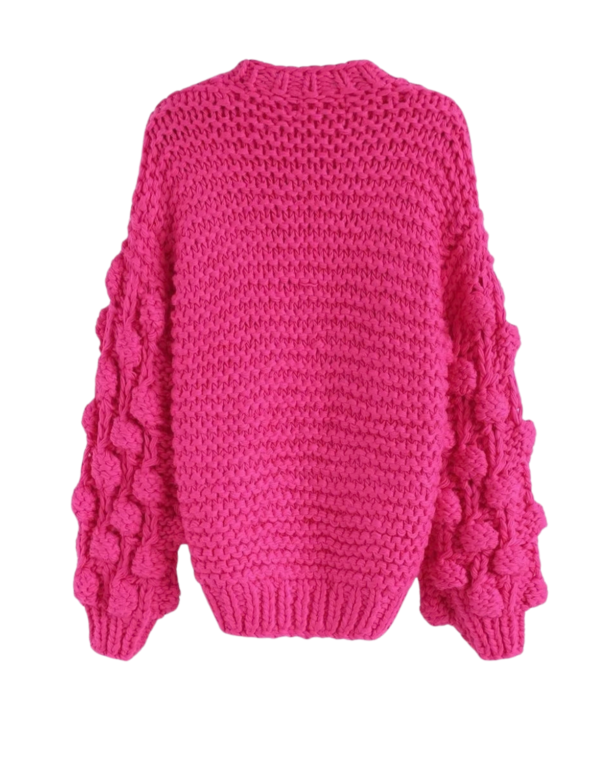 Women's Hot Pink Bobble Sleeve Chunky Crochet Cardigan