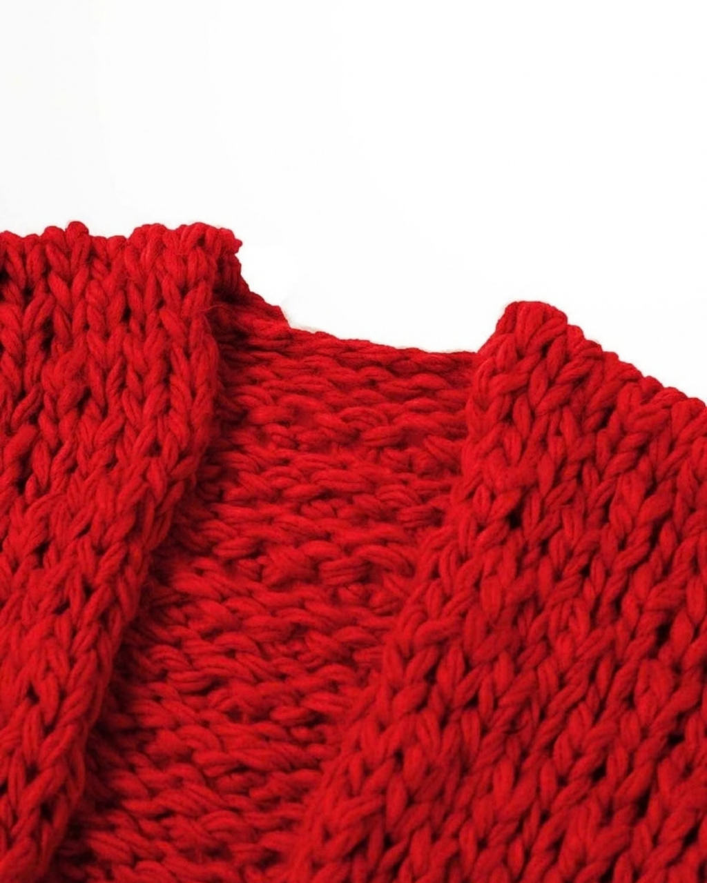 Women's Red Chunky Crochet Open-Front Cardigan with Pockets