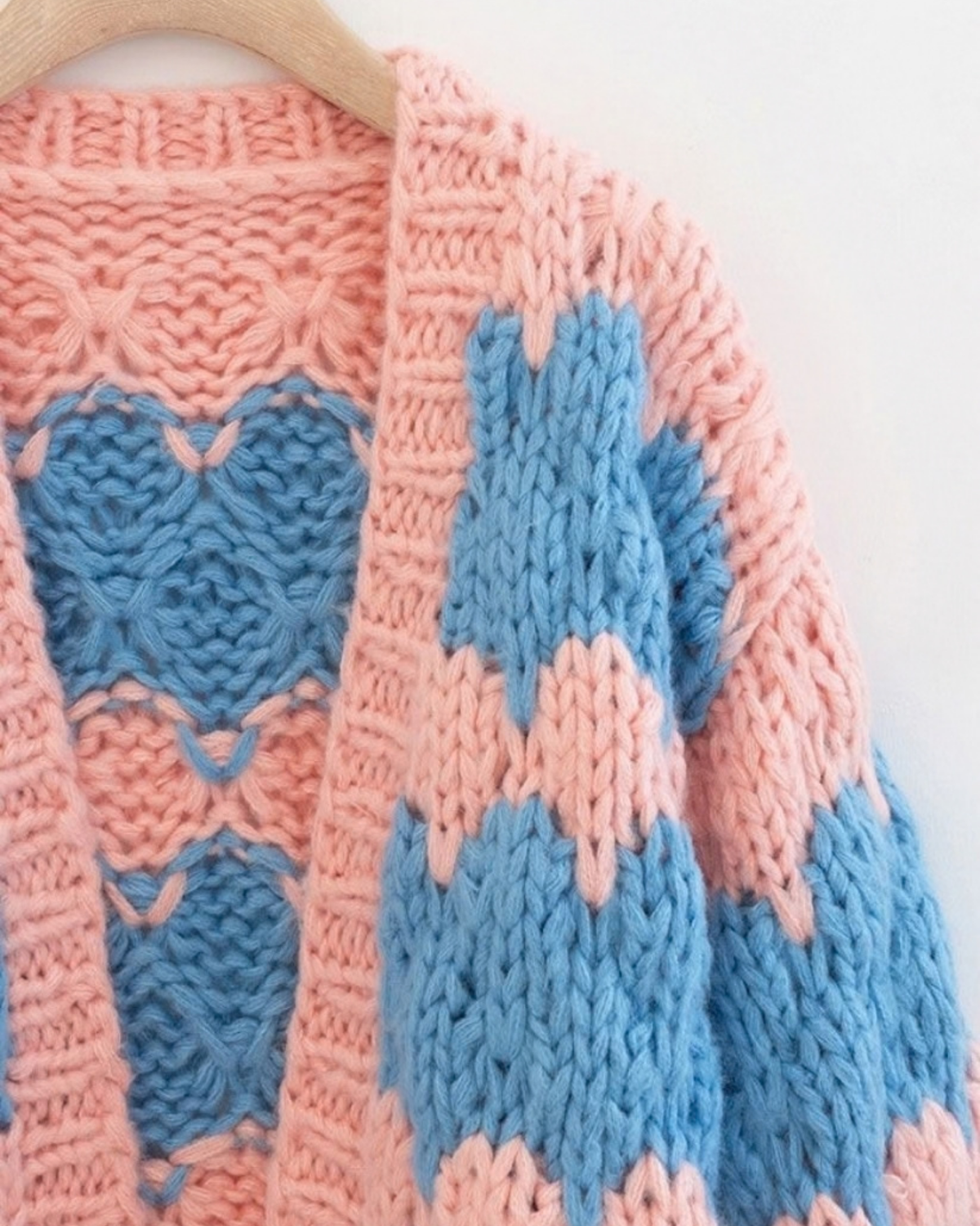 Women's Peach and Blue Colorblock Bubble Crochet Cardigan