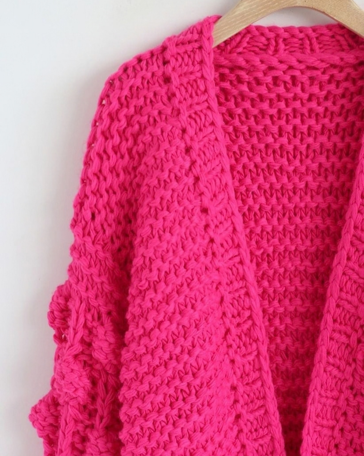 Women's Hot Pink Bobble Sleeve Chunky Crochet Cardigan