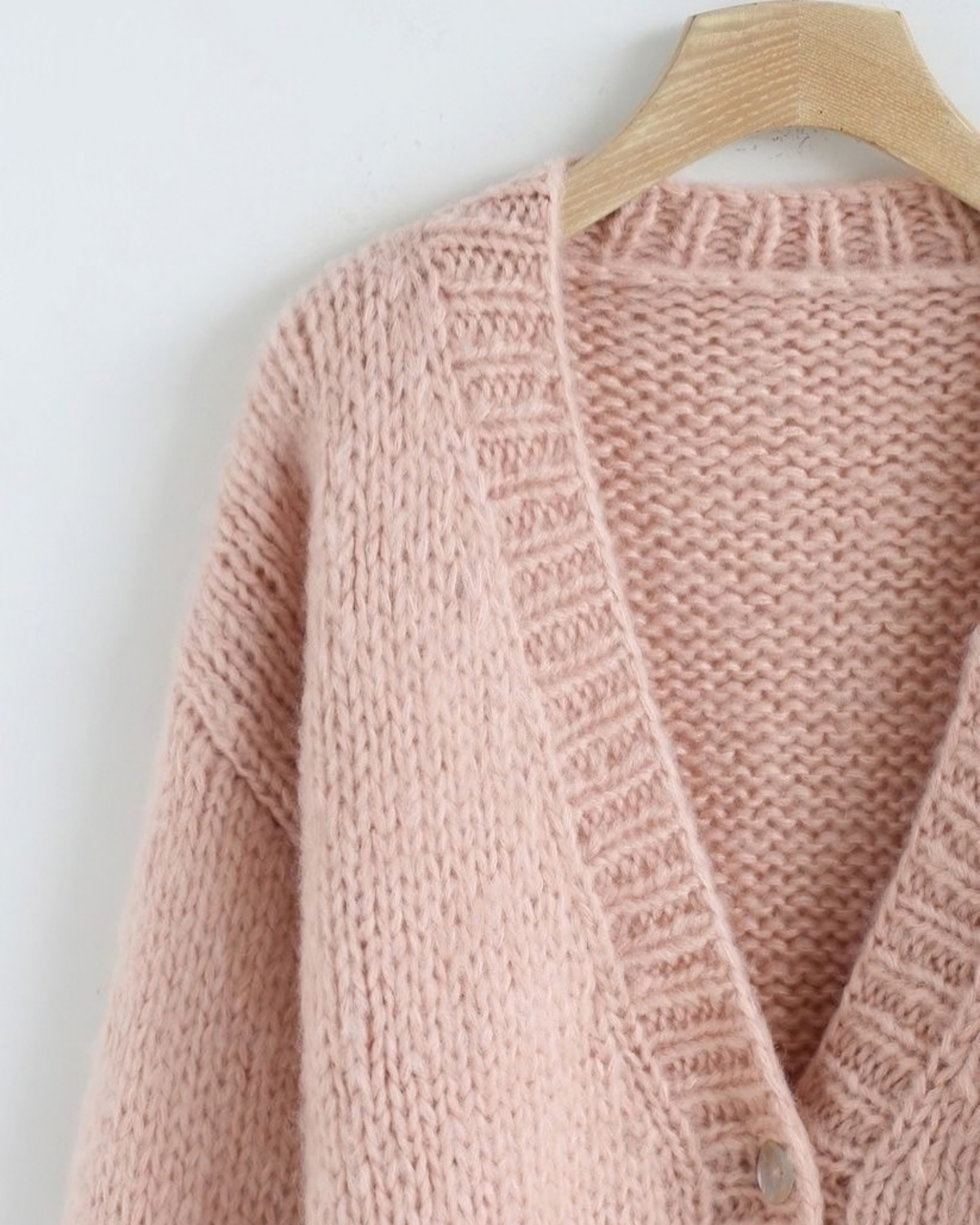 Women's Blush Pink V-Neck Button Crochet Cardigan with Pockets