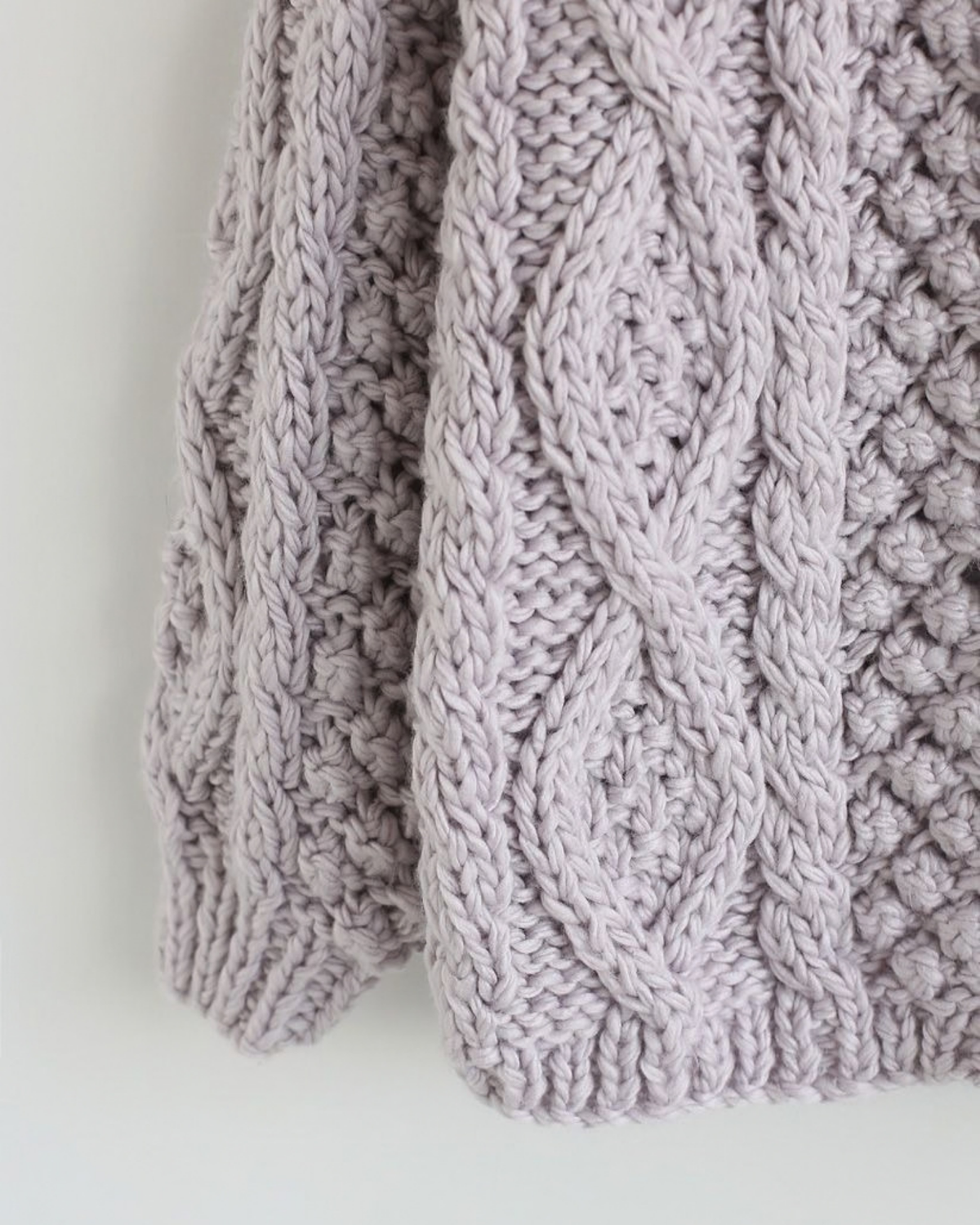 Women's Lilac Cable and Popcorn Crochet Open-Front Cardigan