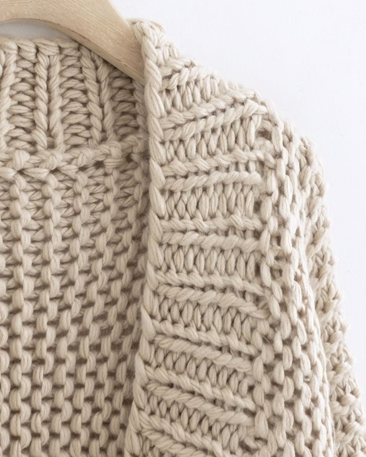 Women's Oatmeal Chunky Crochet Open-Front Cardigan