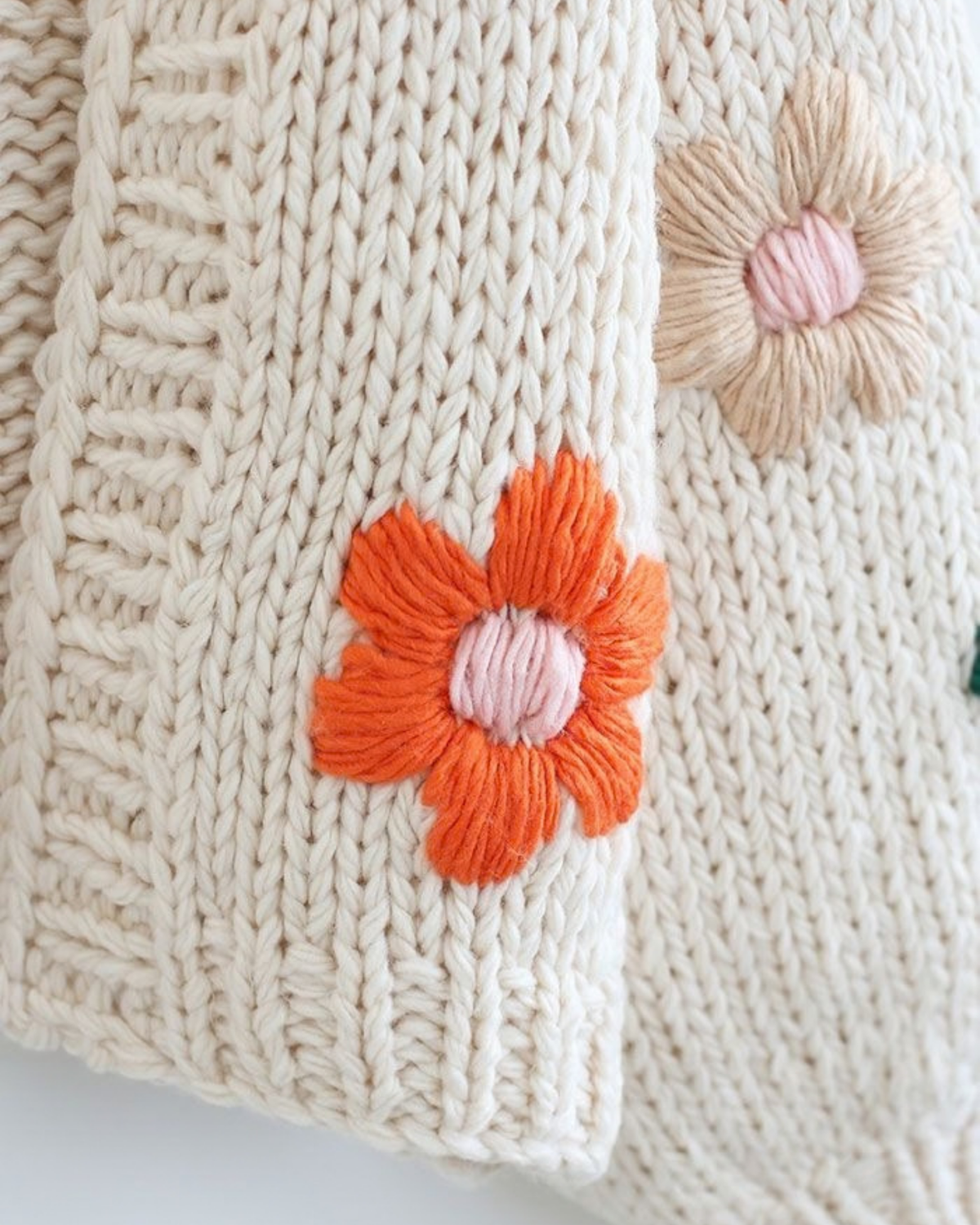 Women's Cream Floral Appliqué Chunky Crochet Cardigan