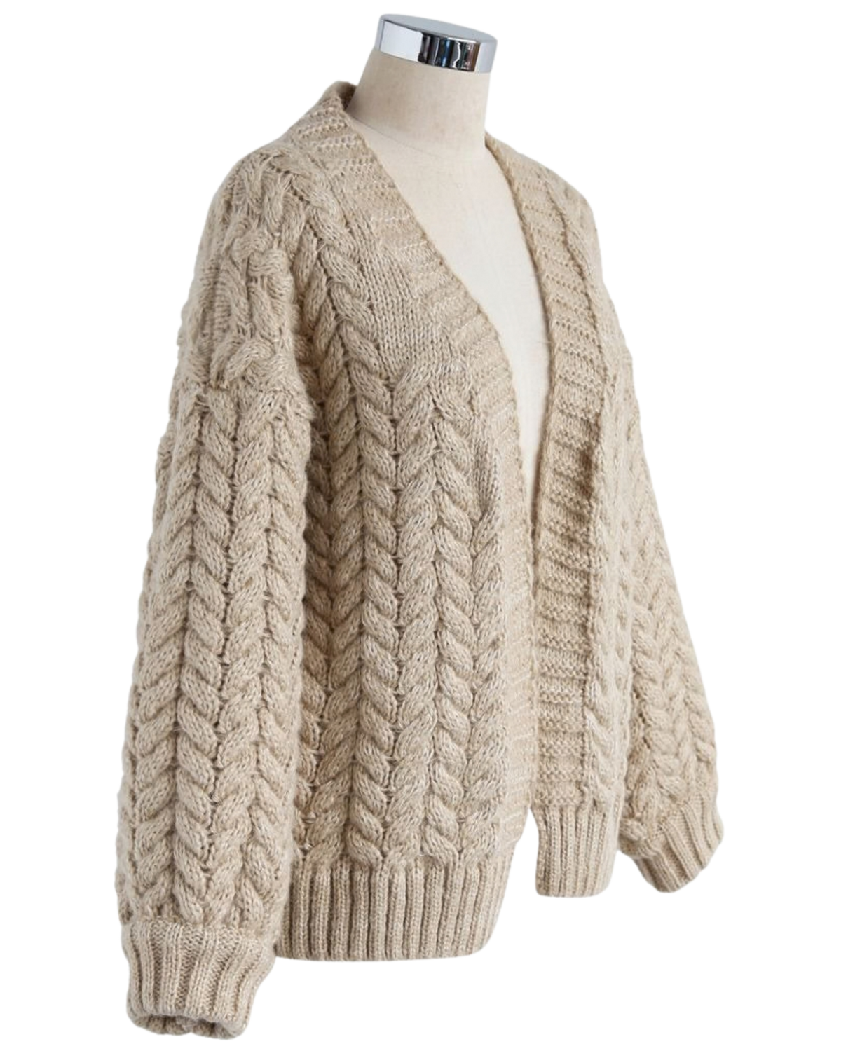 Women's Taupe Cable Crochet Open-Front Cardigan