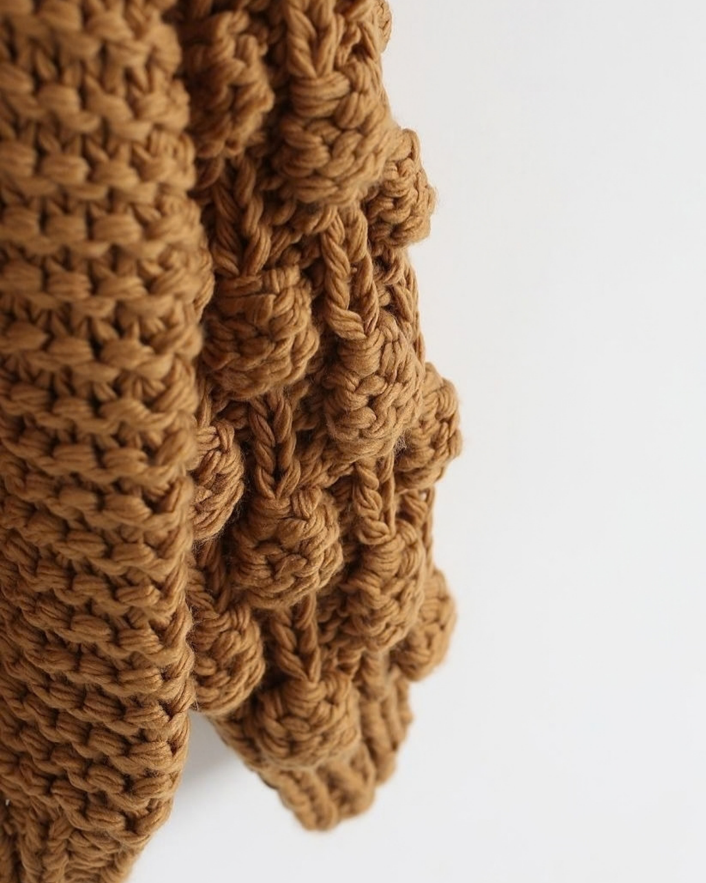 Women's Camel Bobble Sleeve Chunky Crochet Cardigan