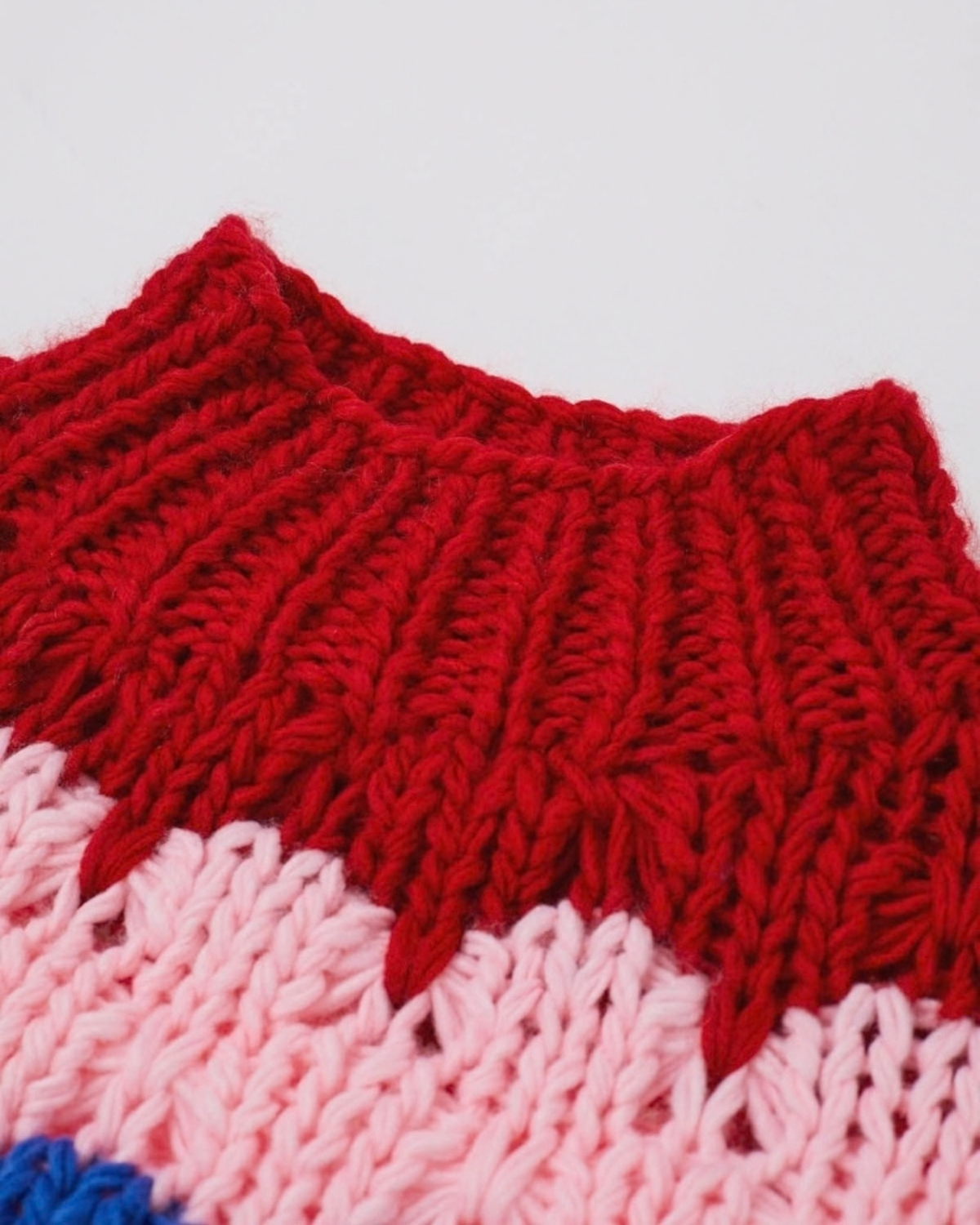 Women's Red, Blue and Pink Striped Chunky Crochet Sweater
