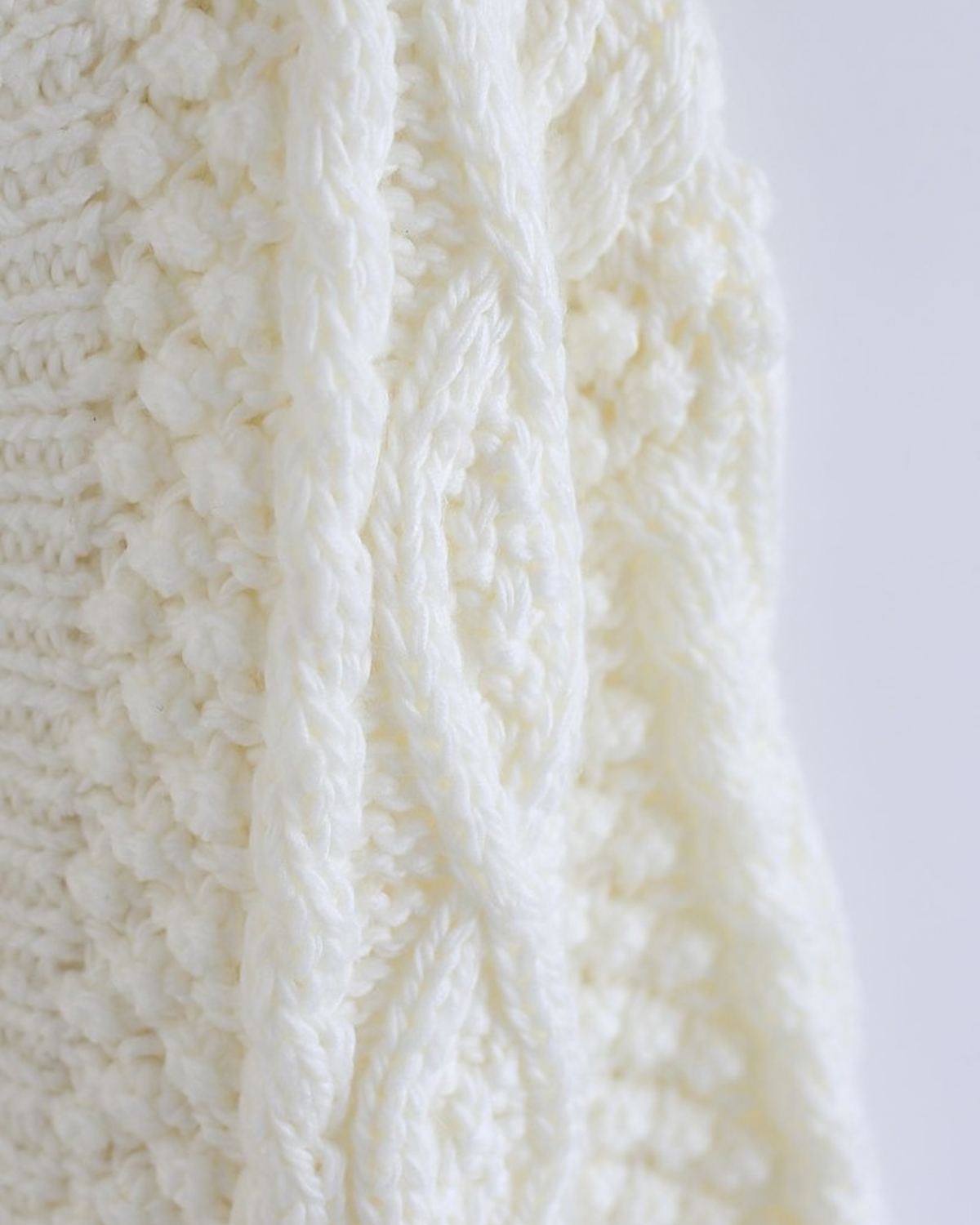 Women's White Cable and Popcorn Crochet Open-Front Cardigan