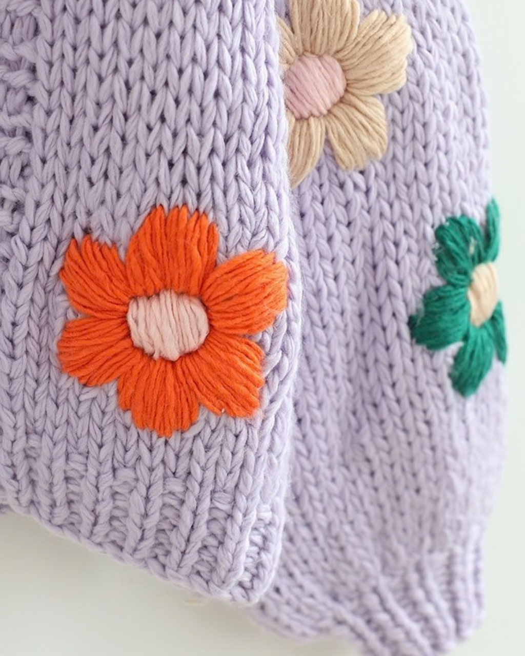Women's Lilac Floral Appliqué Chunky Crochet Cardigan