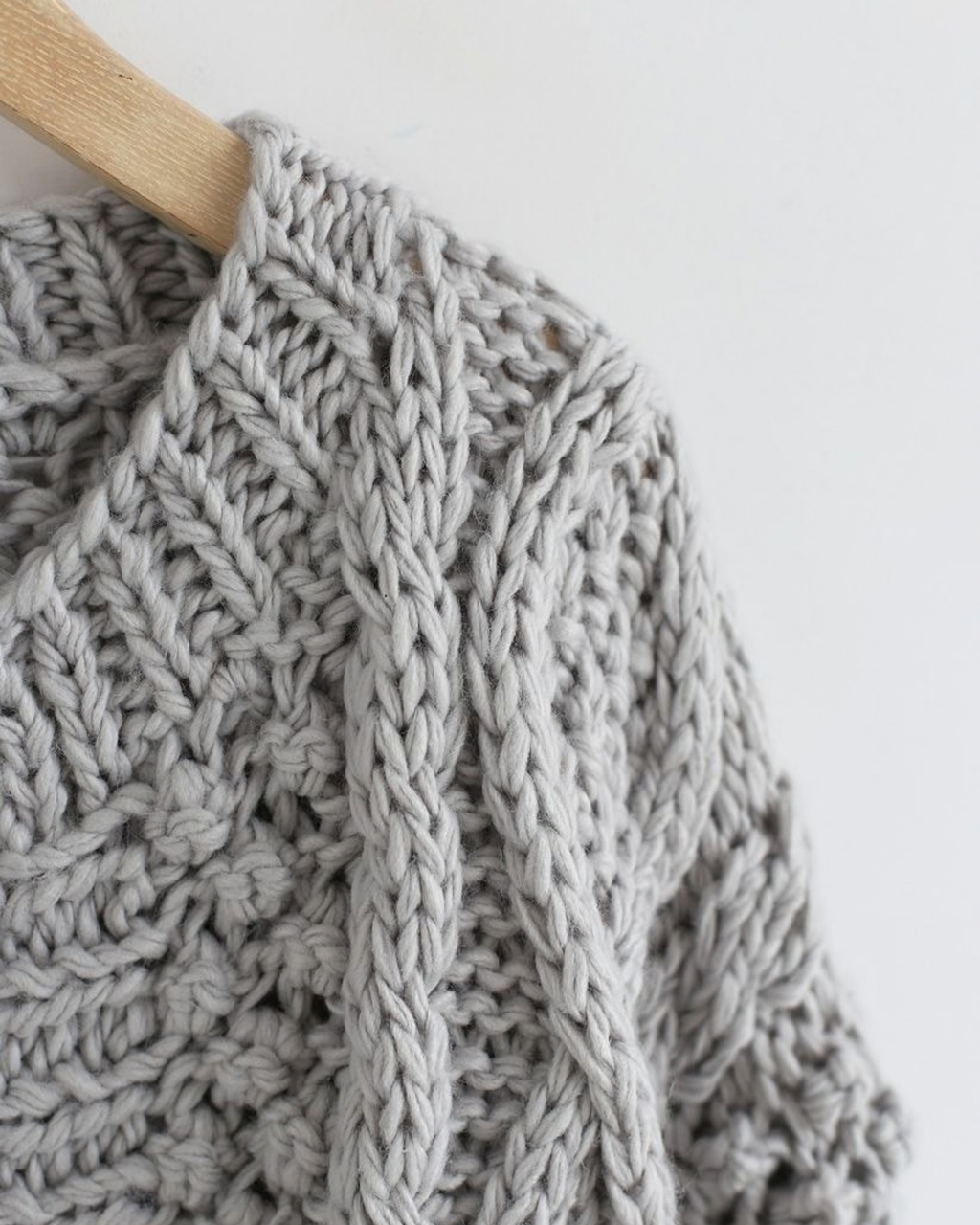 Women's Grey Cable and Popcorn Crochet Open-Front Cardigan