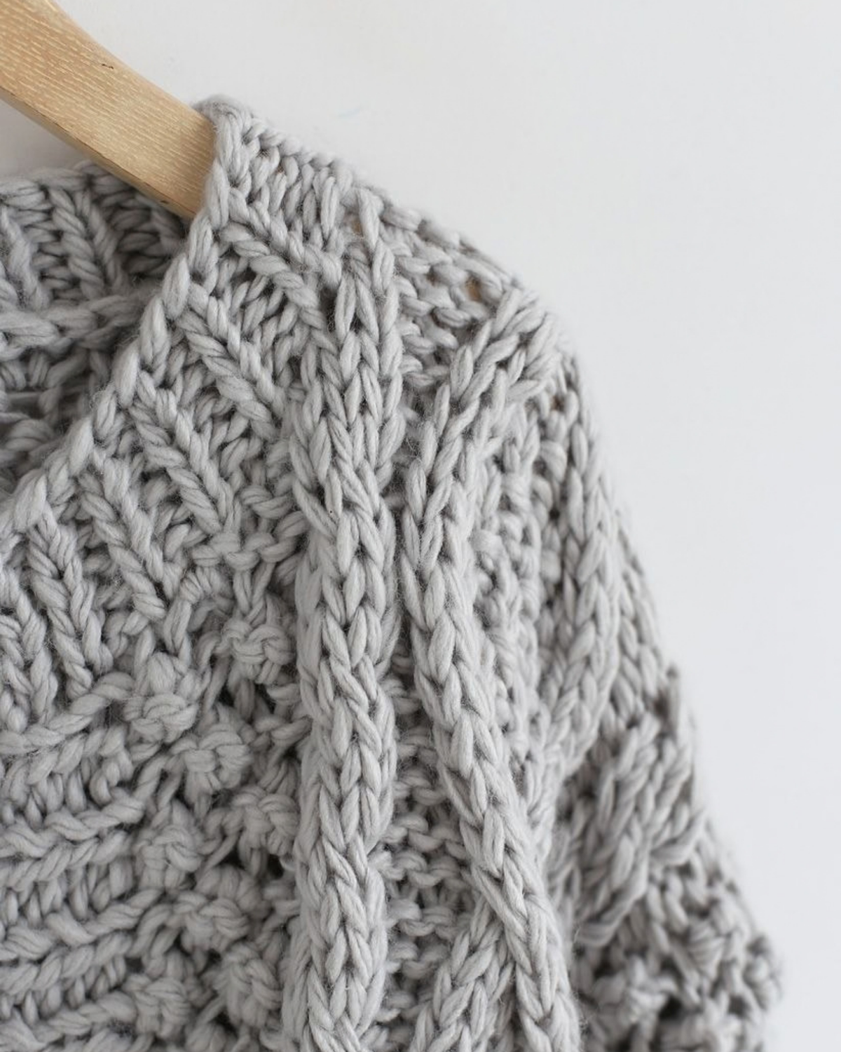 Women's Grey Cable and Popcorn Crochet Open-Front Cardigan