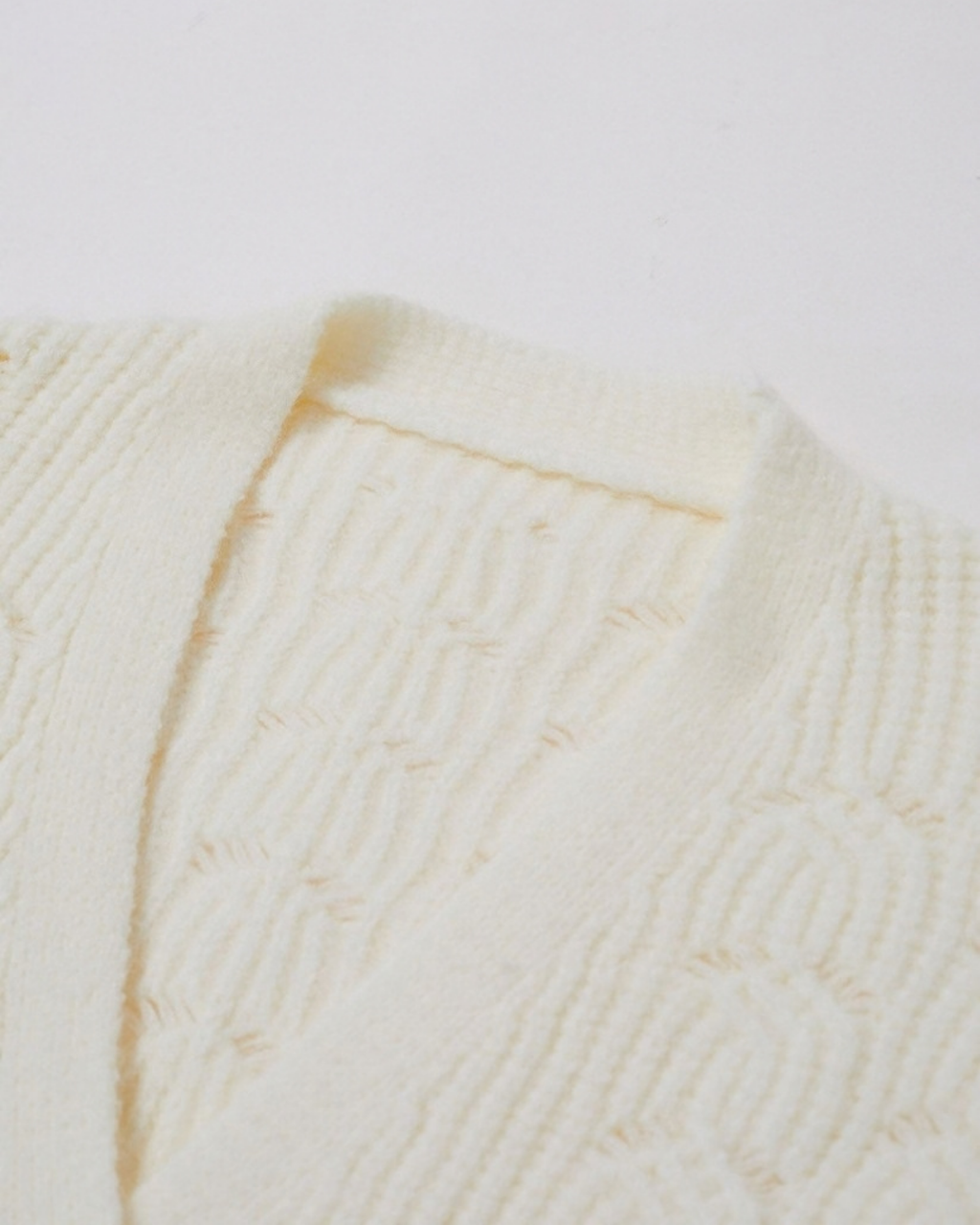 Women's Cream Fuzzy Crochet V-Neck Button Cardigan with Pockets