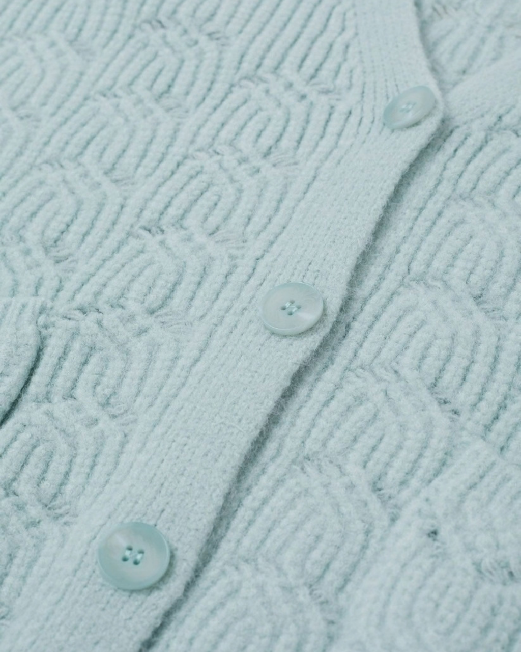 Women's Mint Green Pointelle Crochet V-Neck Cardigan with Pockets