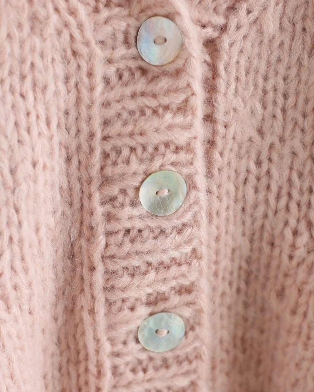Women's Blush Pink V-Neck Button Crochet Cardigan with Pockets