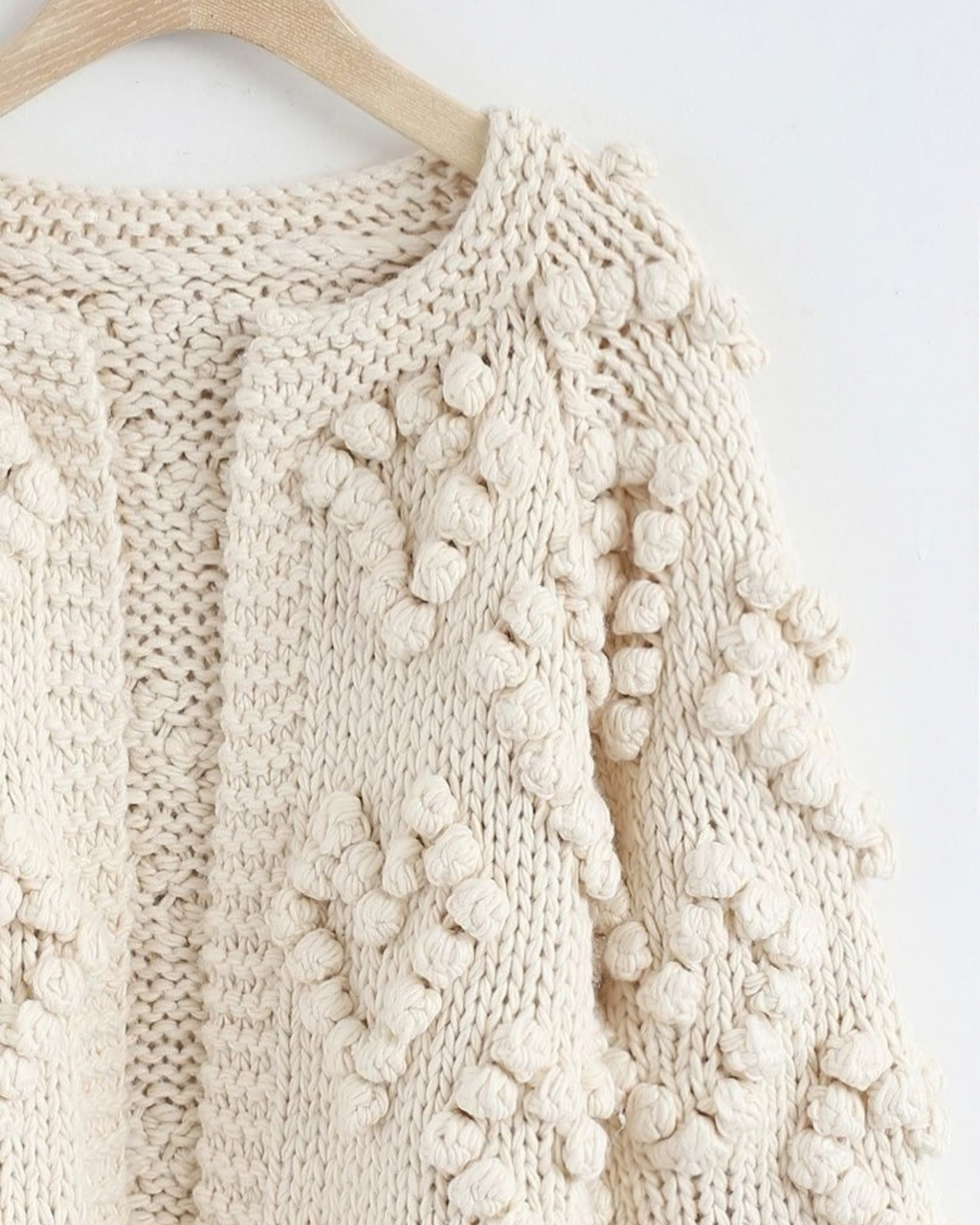 Women's Cream Heart Pattern Bobble Crochet Cardigan