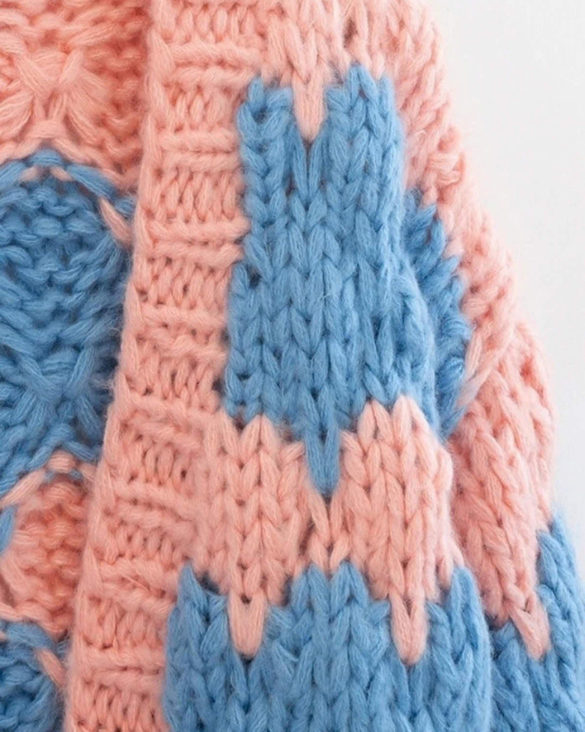 Women's Peach and Blue Colorblock Bubble Crochet Cardigan