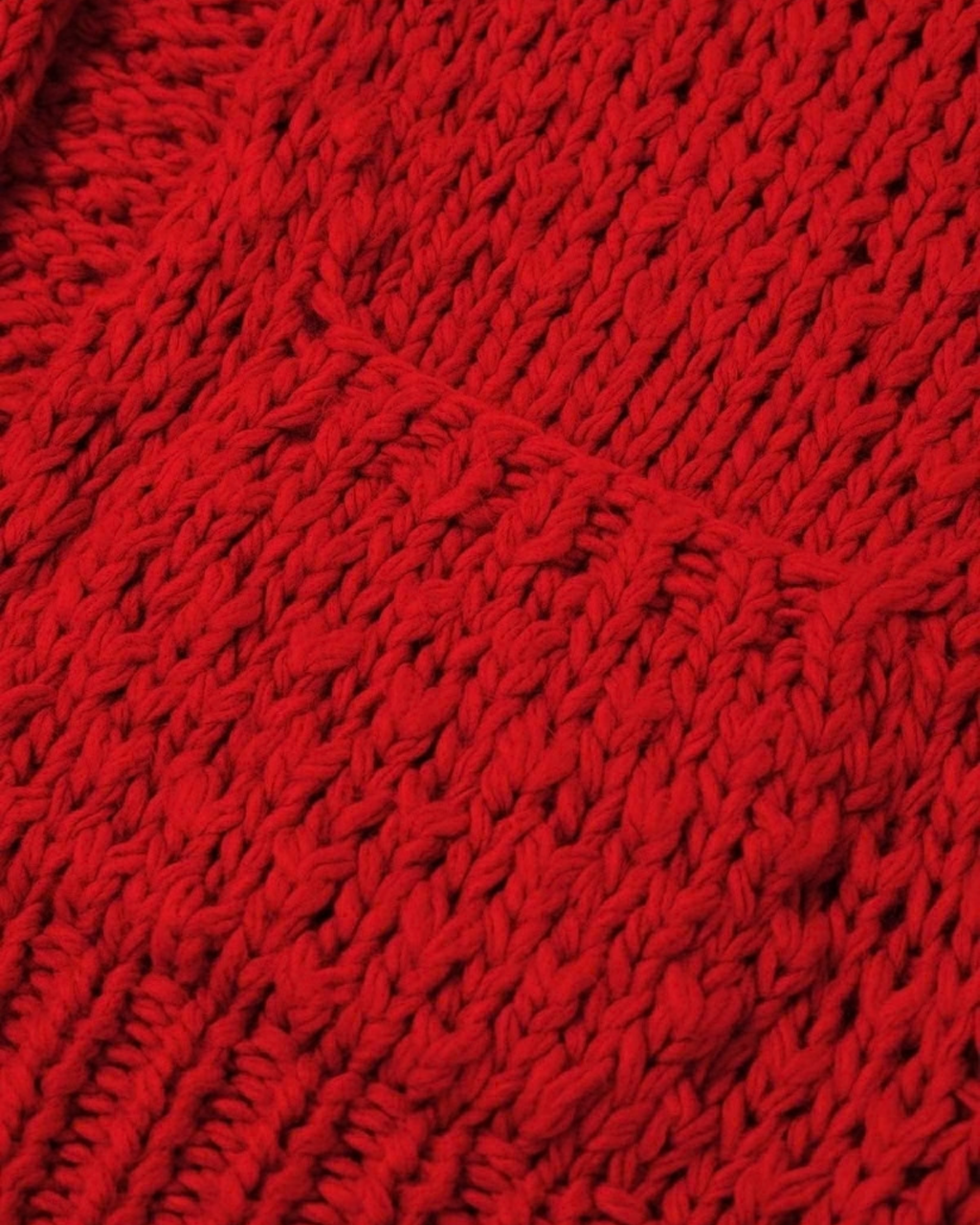 Women's Red Chunky Crochet Open-Front Cardigan with Pockets