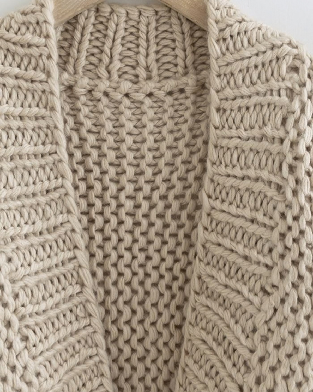 Women's Oatmeal Chunky Crochet Open-Front Cardigan