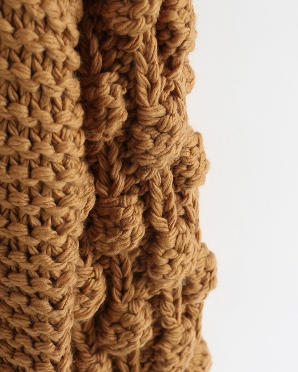 Women's Camel Bobble Sleeve Chunky Crochet Cardigan