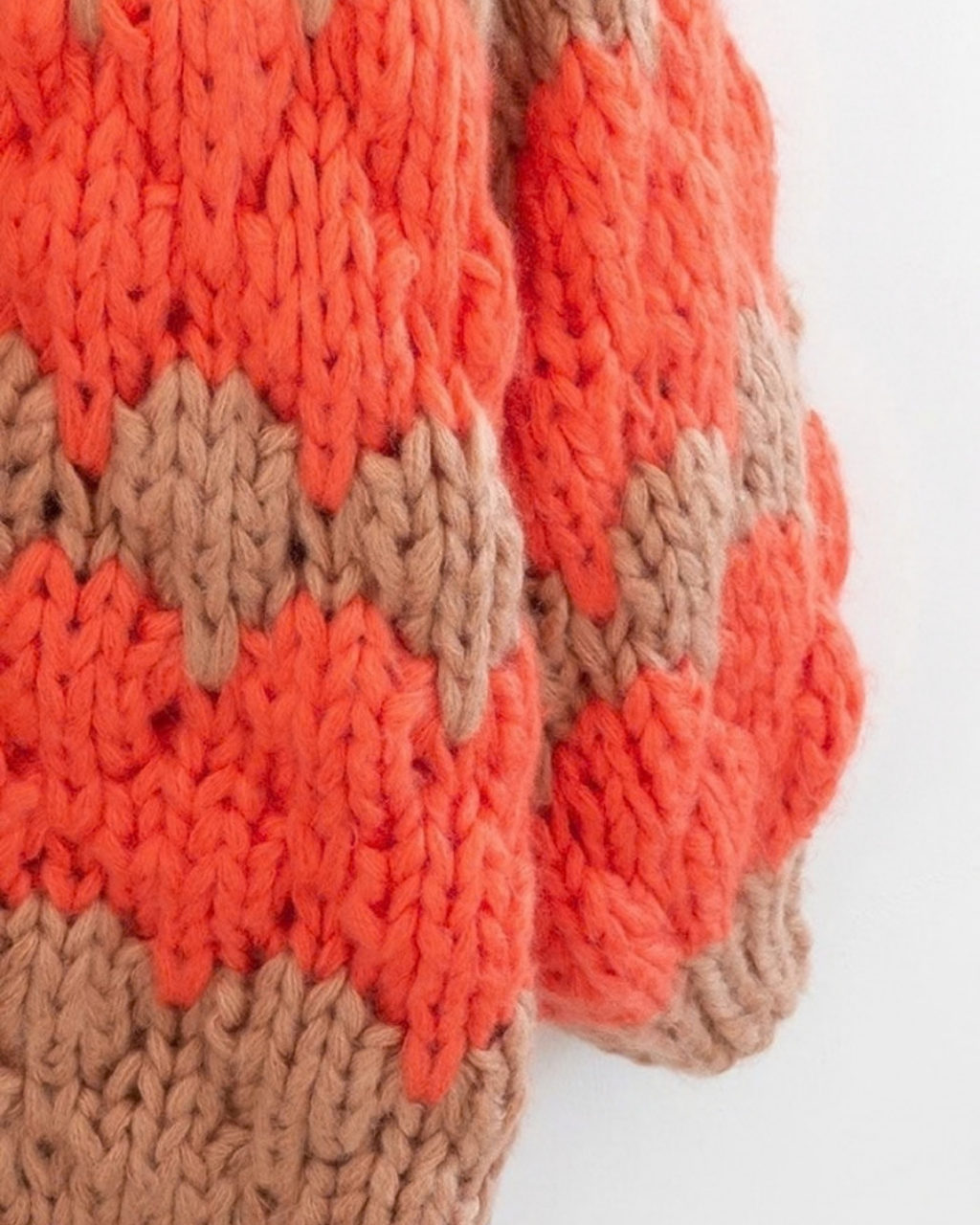 Women's Orange and Camel Heart Pattern Chunky Crochet Cardigan
