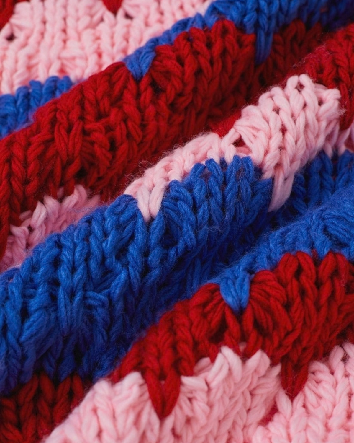 Women's Red, Blue and Pink Striped Chunky Crochet Sweater