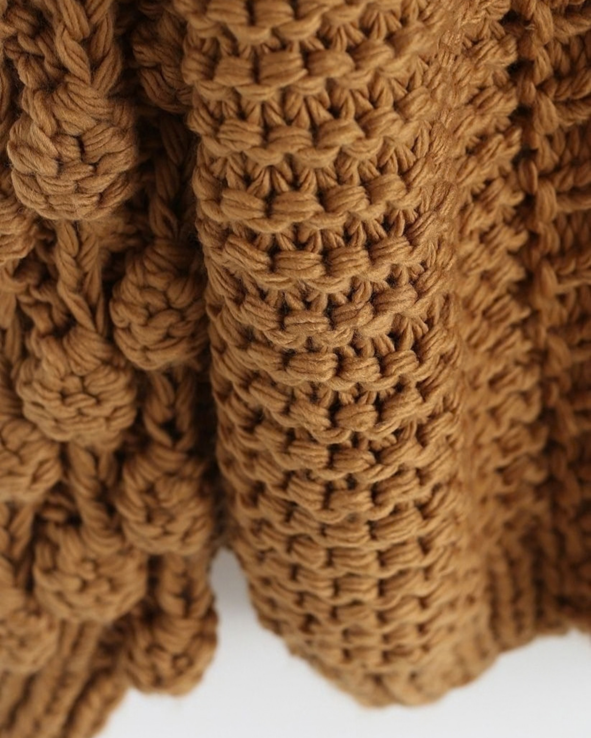Women's Camel Bobble Sleeve Chunky Crochet Cardigan